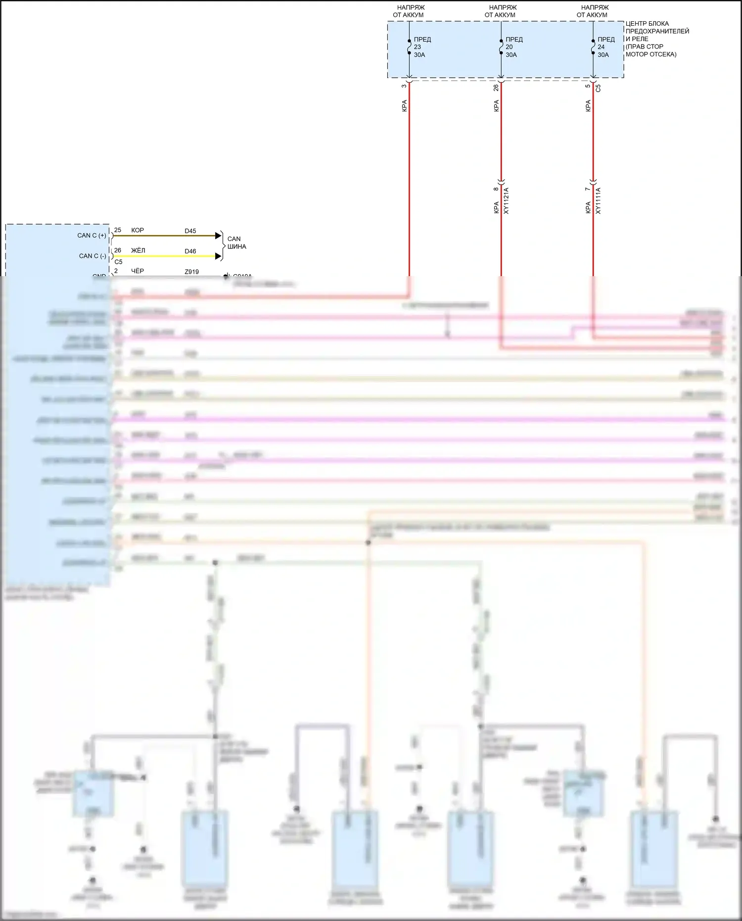 Cherokee Jeep V рестайлинг (2018-2024): Электросхема освещения салона (1 из 3) 