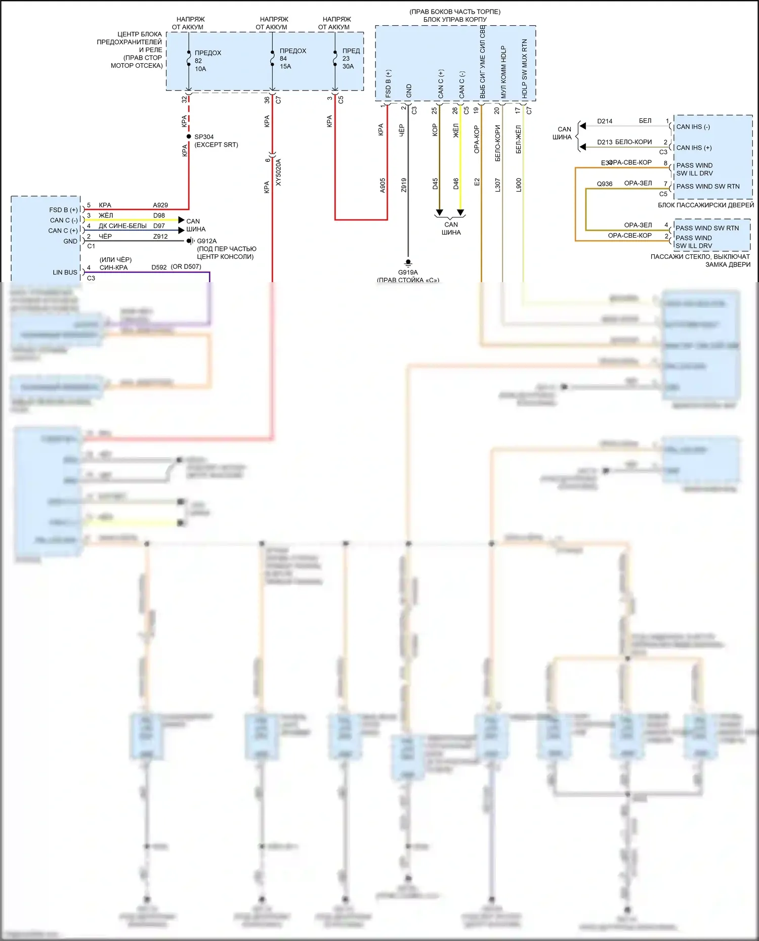 Cherokee Jeep V рестайлинг (2018-2024): Электросхема подсветки приборной панели 