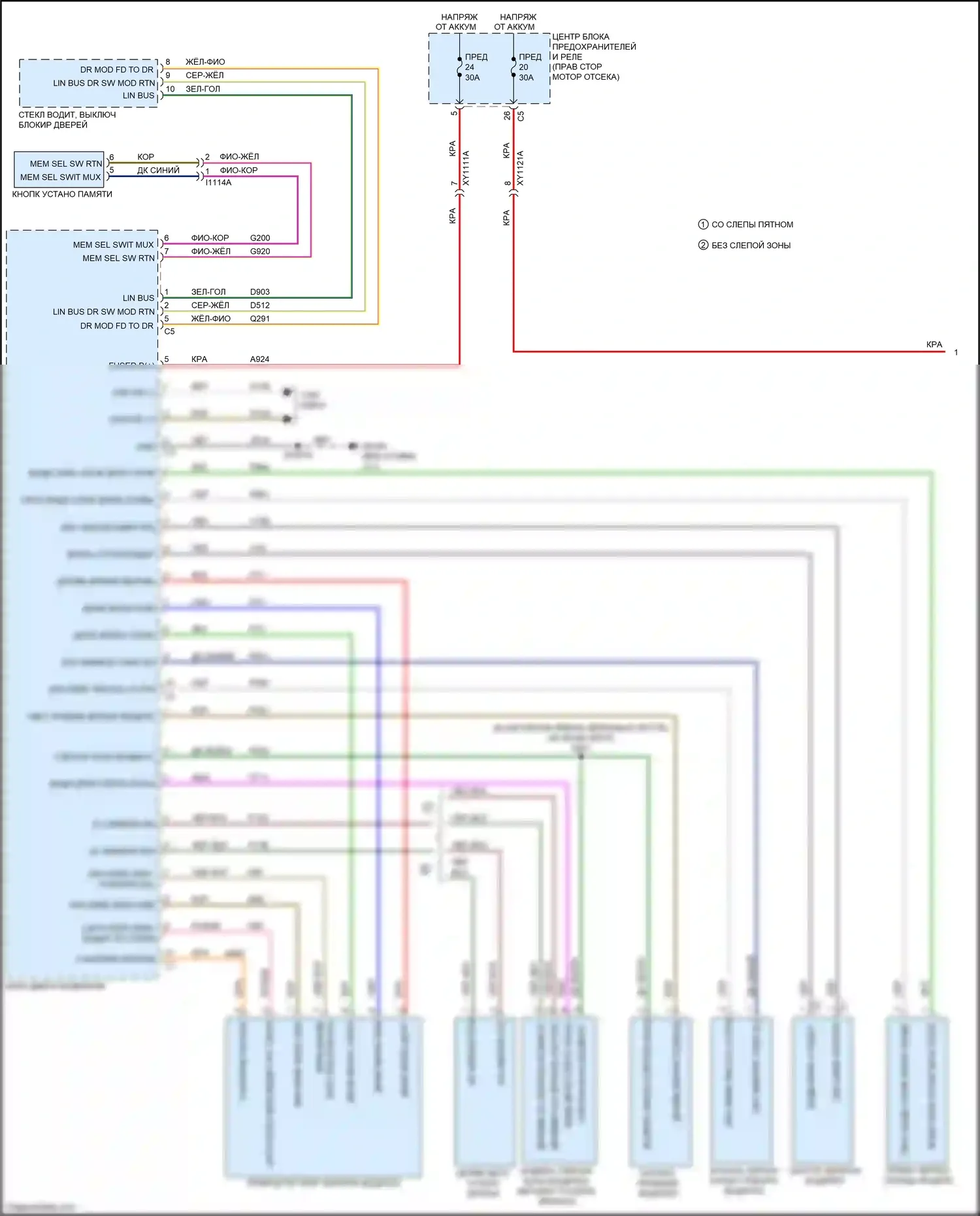 Cherokee Jeep V рестайлинг (2018-2024): Электросхема памяти зеркал (1 из 2) 