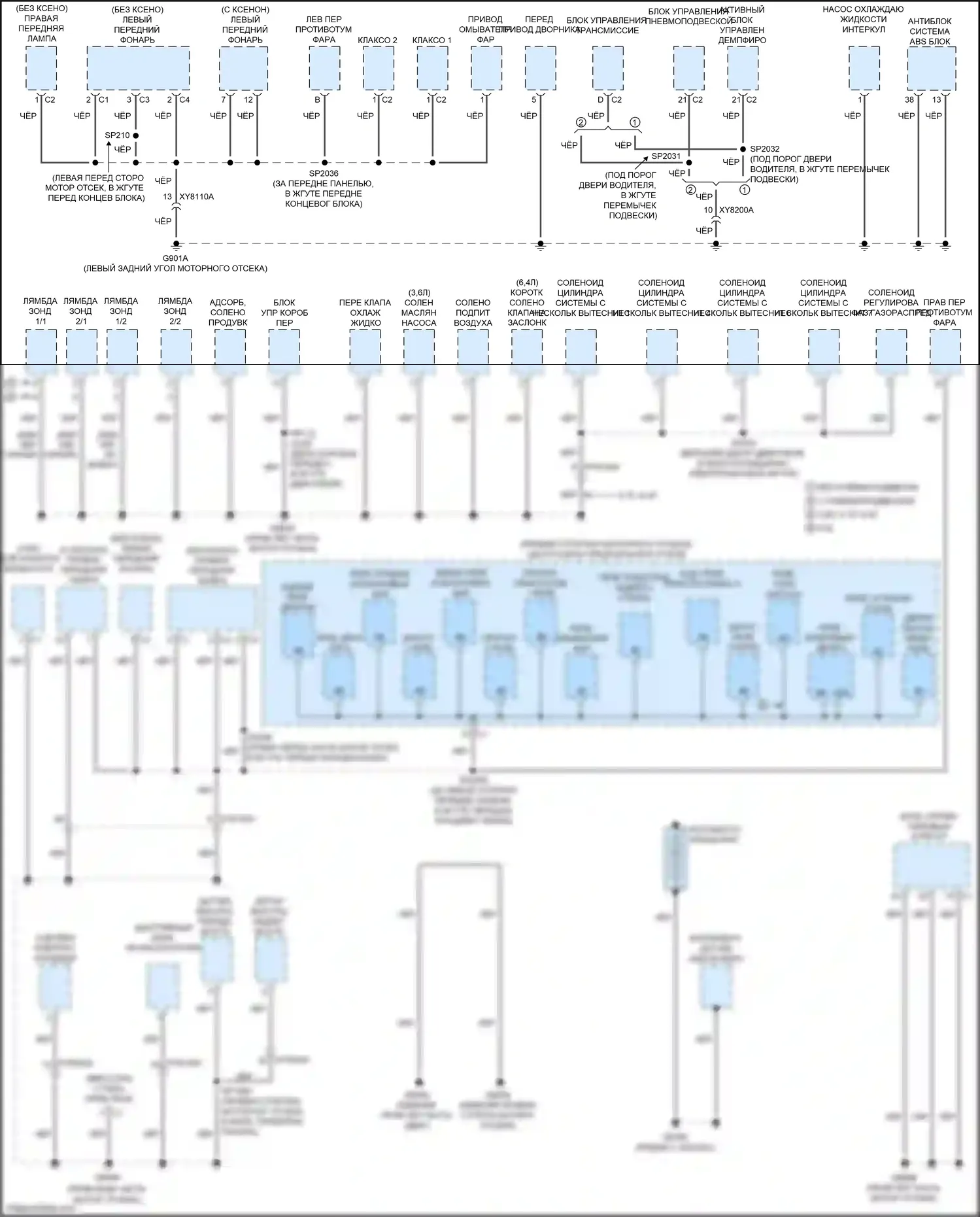 Cherokee Jeep V рестайлинг (2018-2024): Электросхема точек подключения масс (1 из 4) 