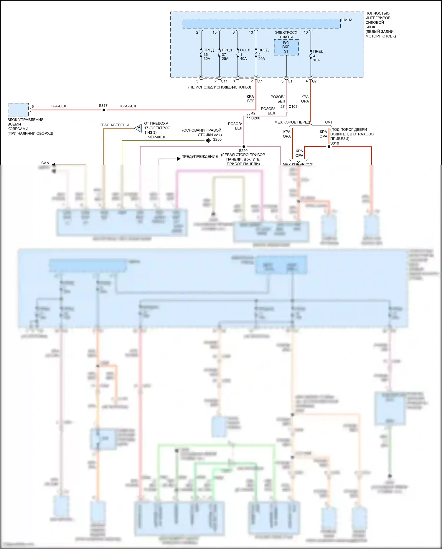 Compass Jeep I рестайлинг (2010-2013): Электросхема блока предохранителей реле (2 из 3) 