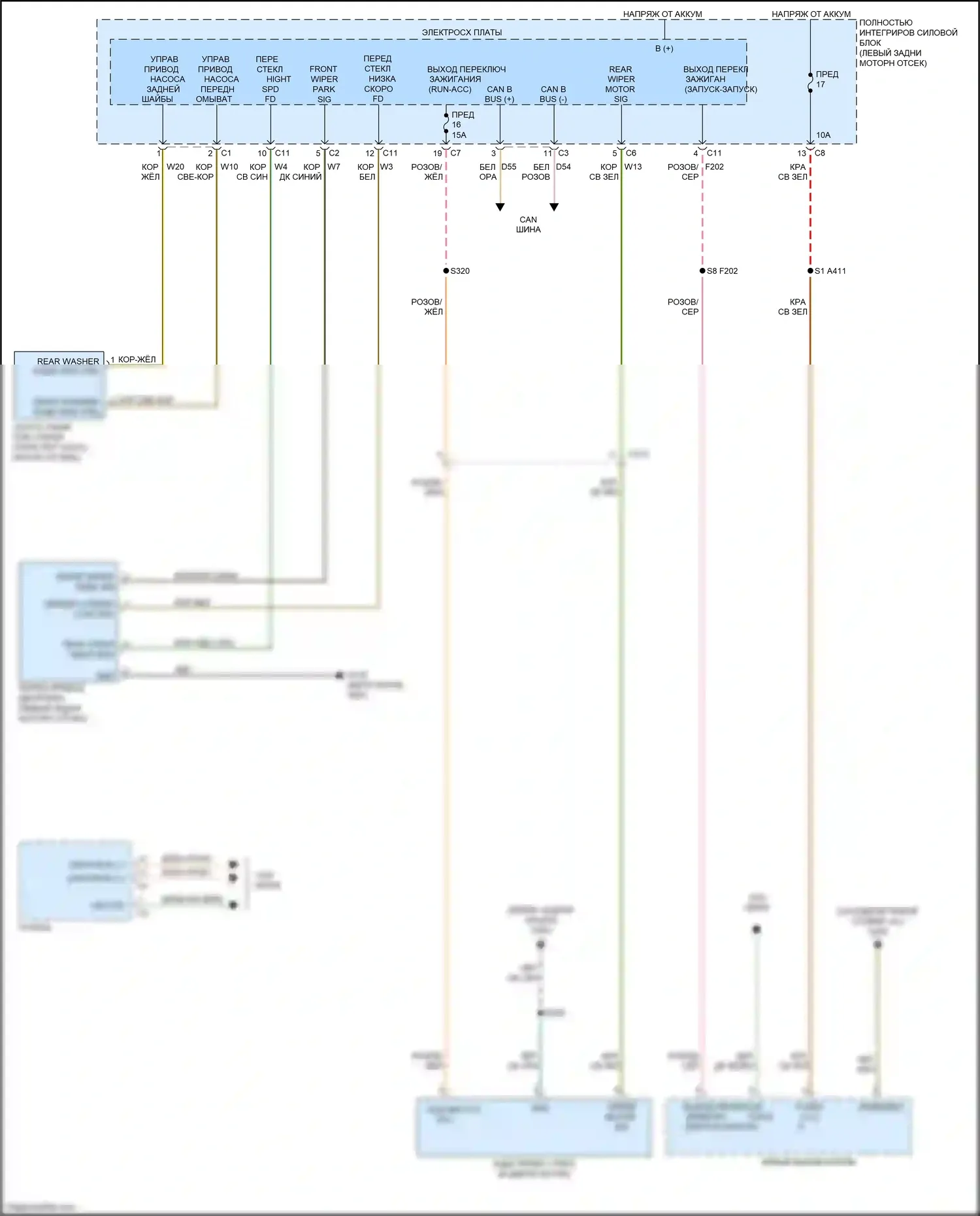Compass Jeep I рестайлинг (2010-2013): Дворники и омыватели электросхема 