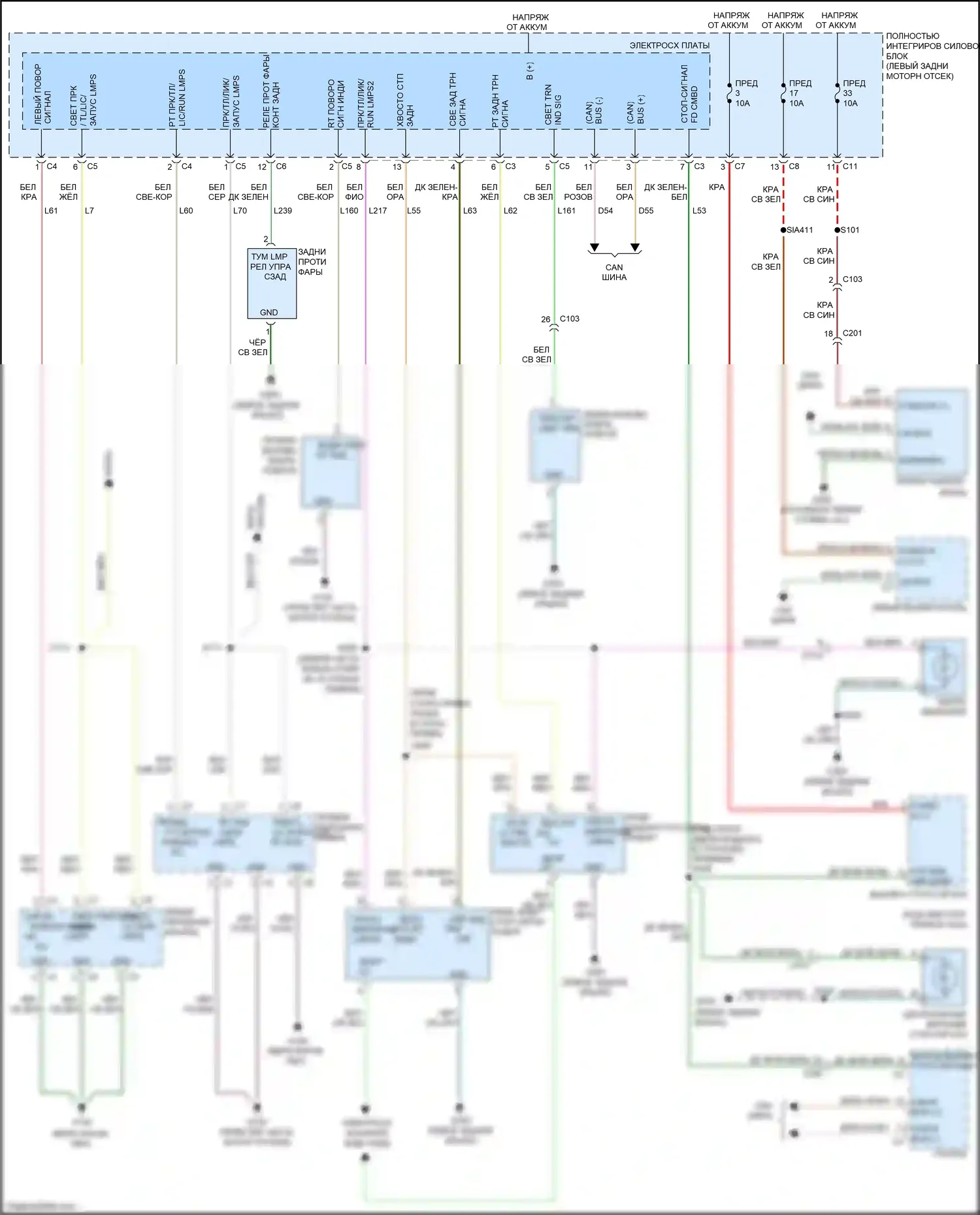 Compass Jeep I рестайлинг (2010-2013): Электросхема фар и фонарей 
