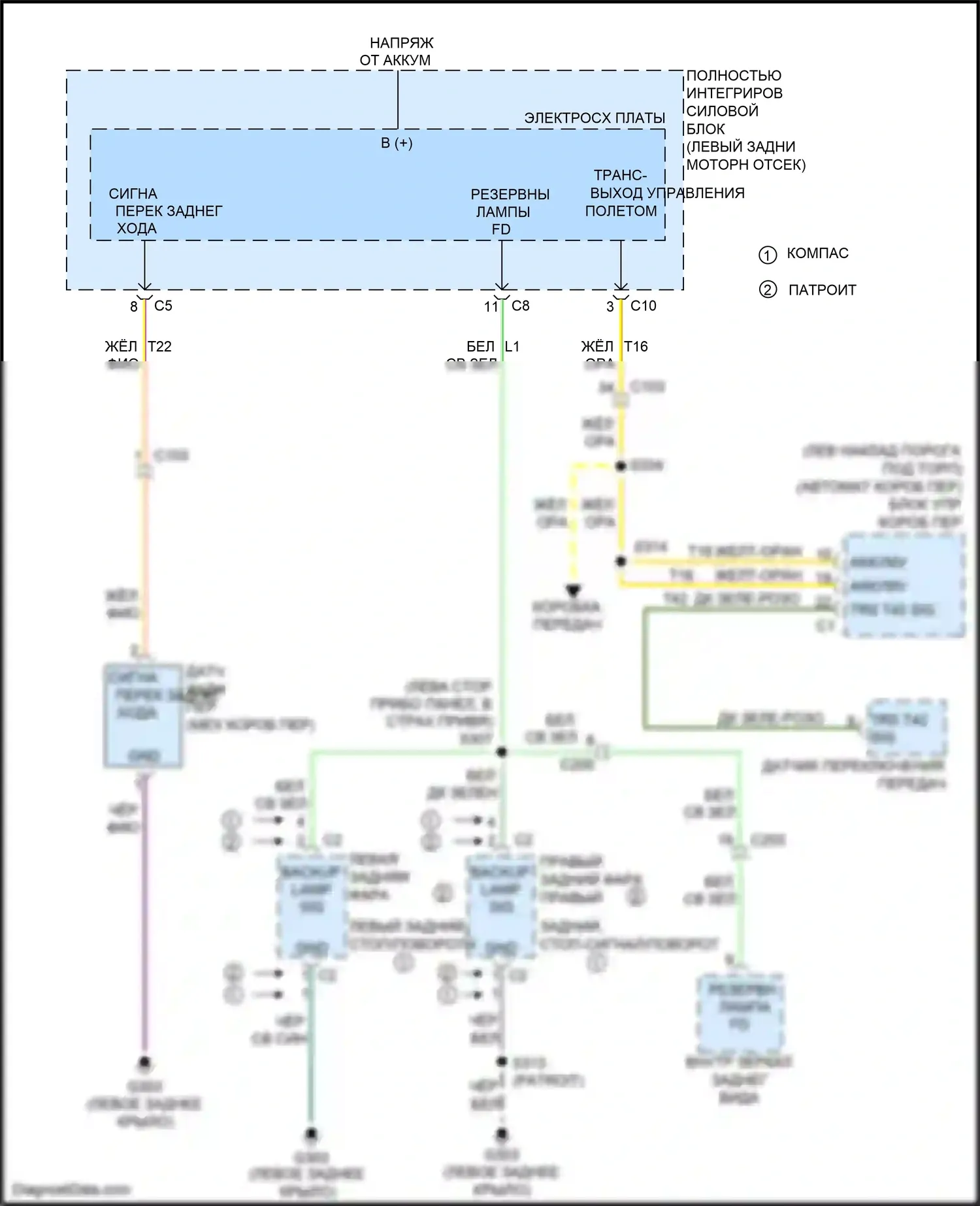 Compass Jeep I рестайлинг (2010-2013): Электросхема фонарей заднего хода 