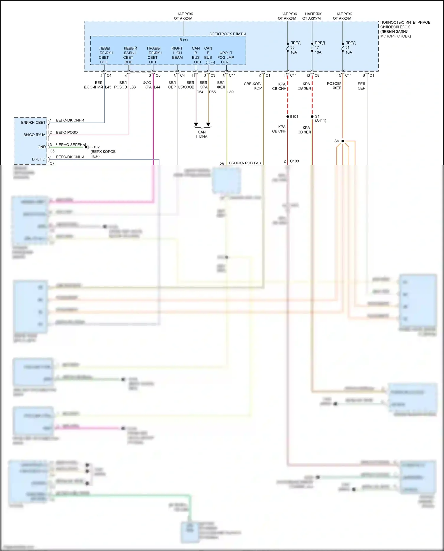 Compass Jeep I рестайлинг (2010-2013): Электросхема фар 