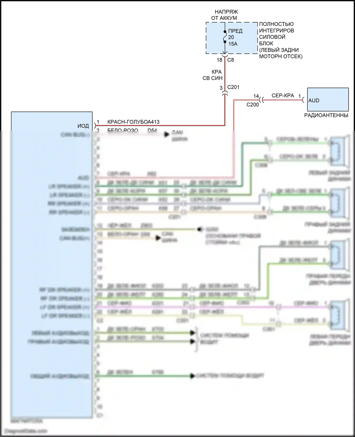 Compass Jeep I рестайлинг (2010-2013): Электросхема магнитолы, базовая 