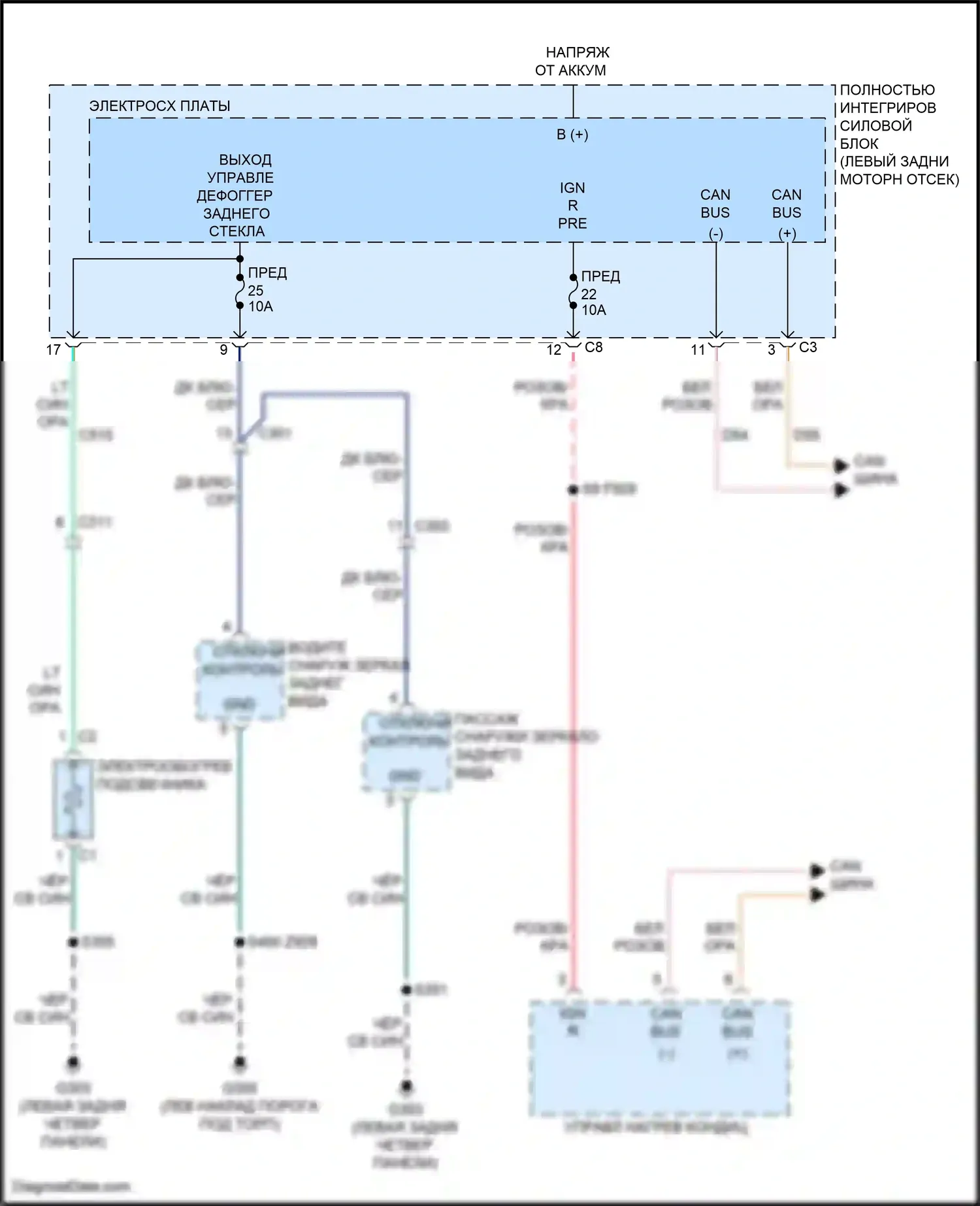 Compass Jeep I рестайлинг (2010-2013): Электросхема подогрева стекол 