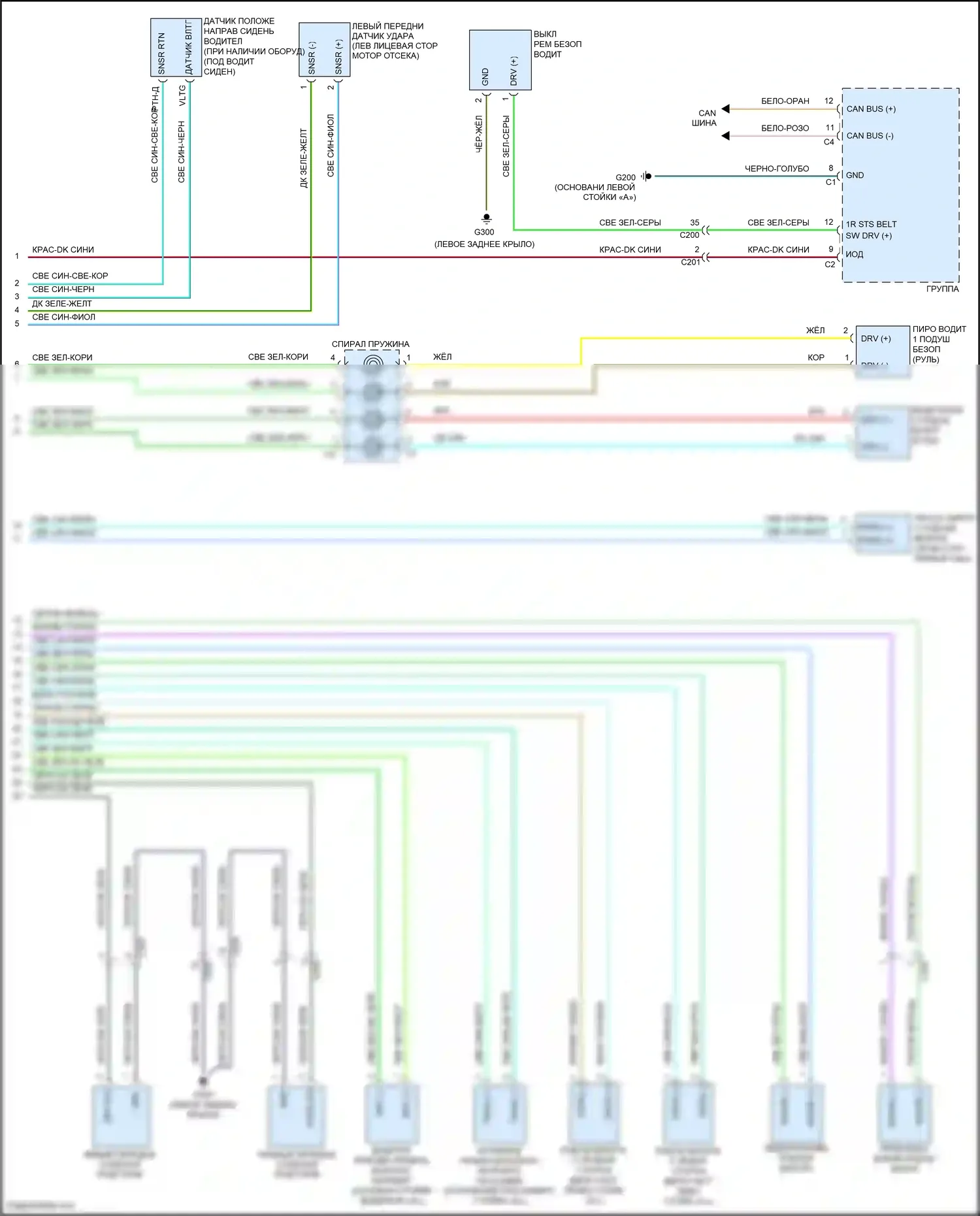 Compass Jeep I рестайлинг (2010-2013): Электросхема подушек безопасности (2 из 2) 