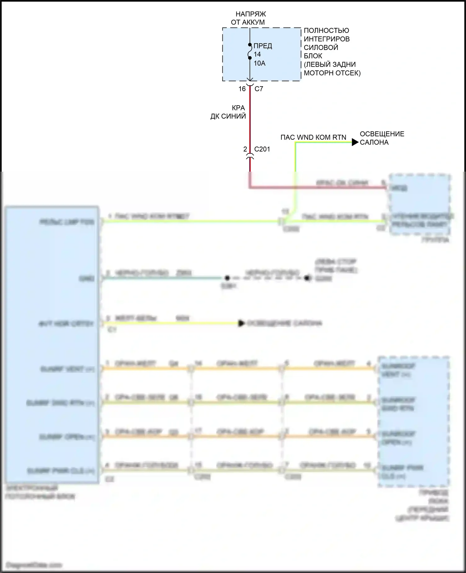 Compass Jeep I рестайлинг (2010-2013): Электросхема потолочного пульта 