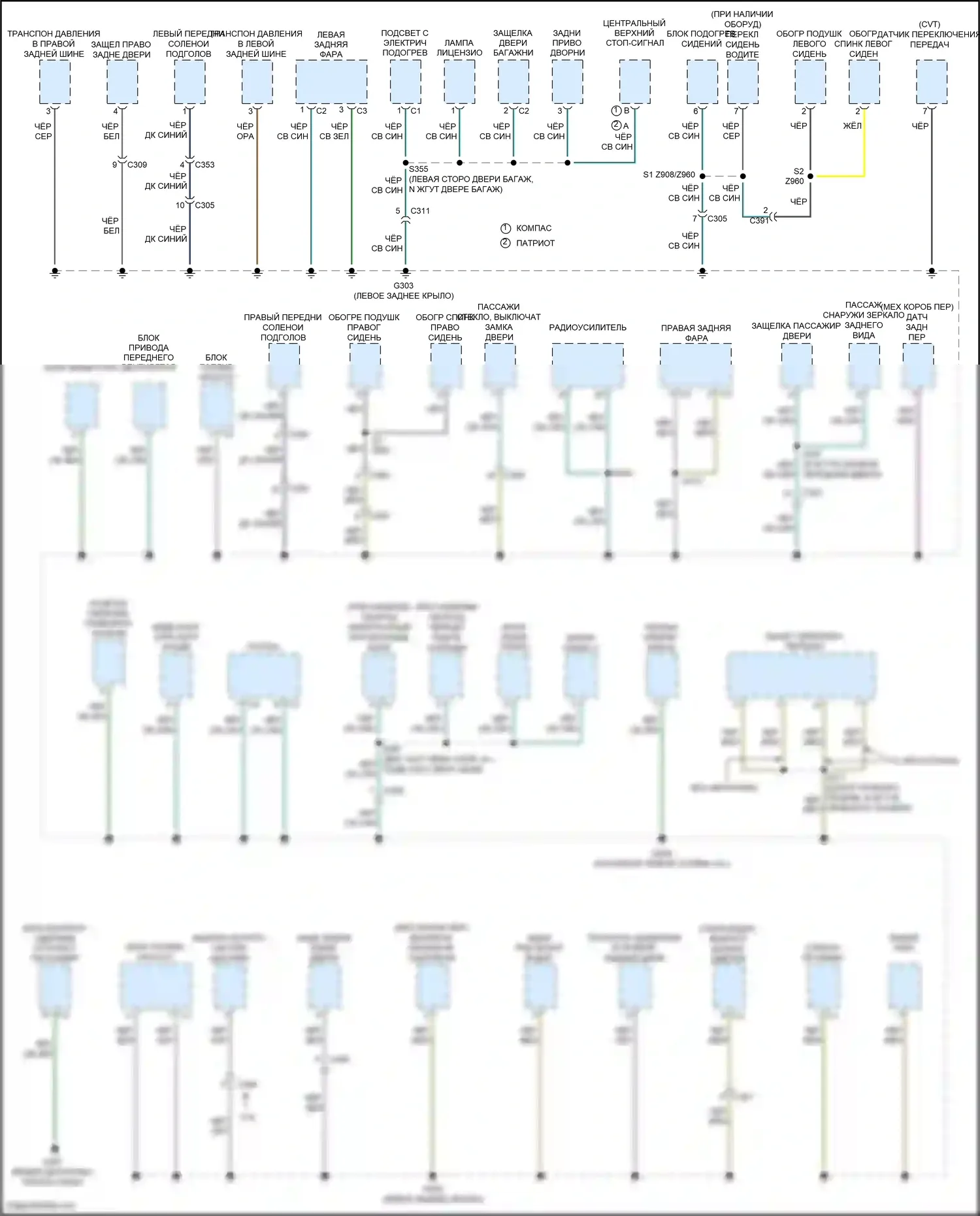 Compass Jeep I рестайлинг (2010-2013): Электросхема разводки массы (2 из 2) 