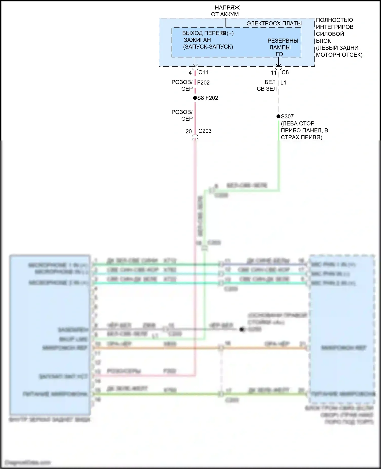 Compass Jeep I рестайлинг (2010-2013): Электросхема автоматического дневного/ночного зеркала 