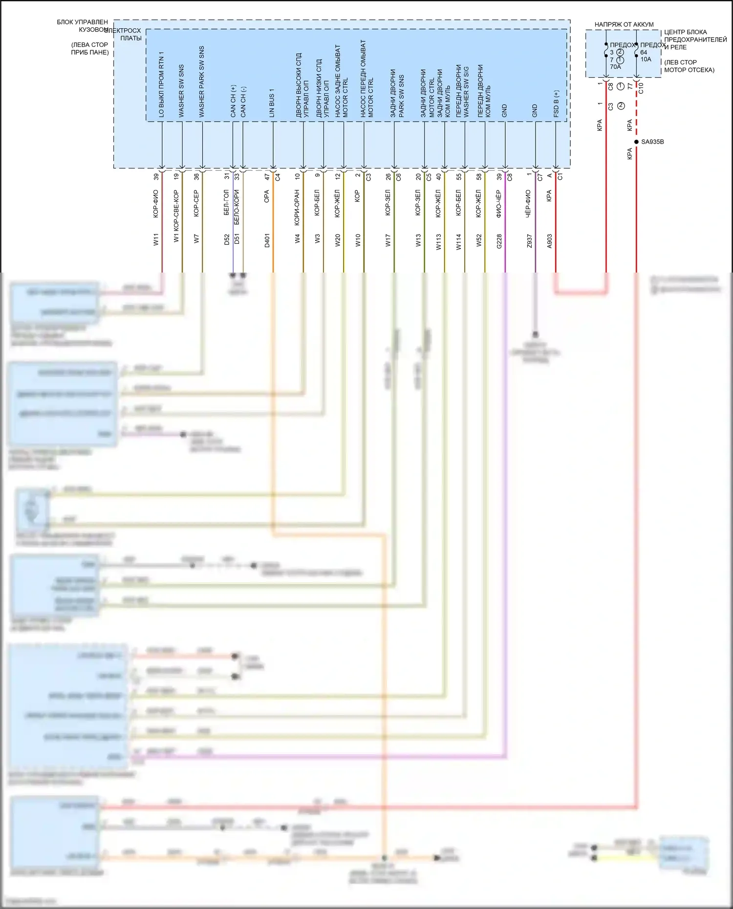 Compass Jeep II рестайлинг (2020-2024): Дворники и омыватели электросхема 
