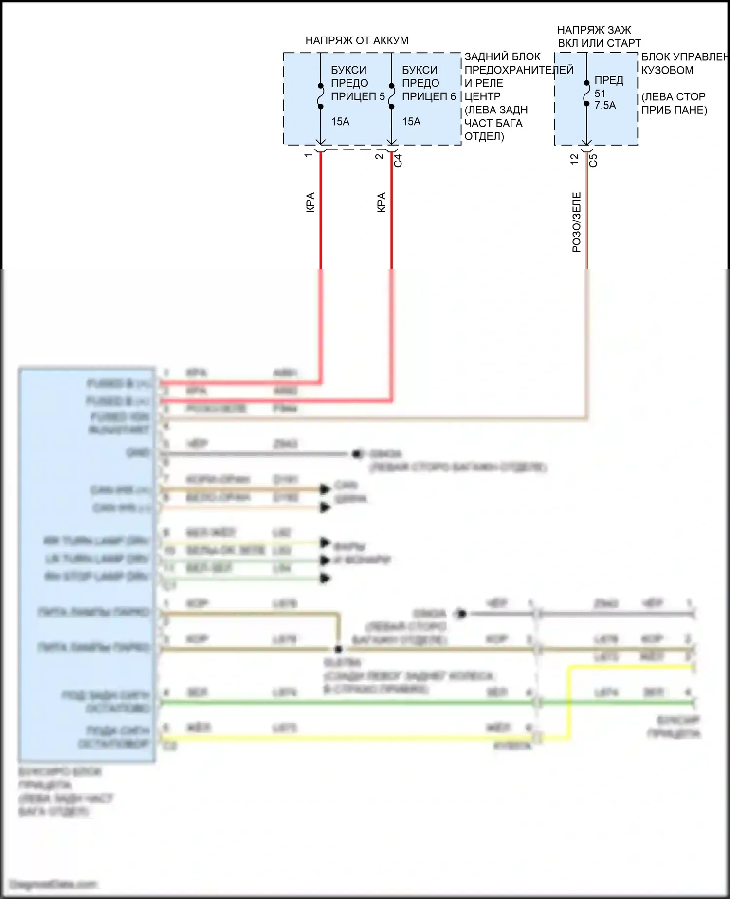 Compass Jeep II рестайлинг (2020-2024): Электросхема буксировки прицепа 