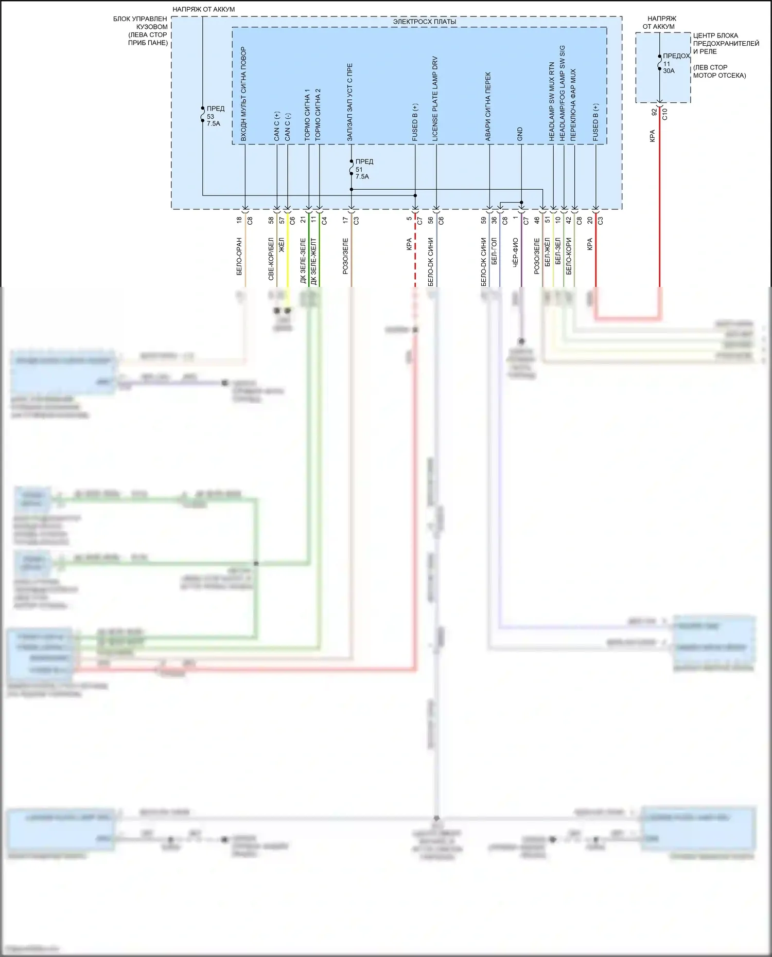 Compass Jeep II рестайлинг (2020-2024): Электросхема фар и фонарей (1 из 2) 