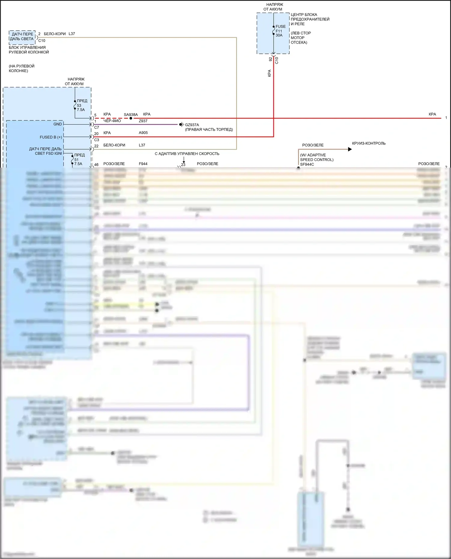 Compass Jeep II рестайлинг (2020-2024): Электросхема фар, базовая (1 из 2) 