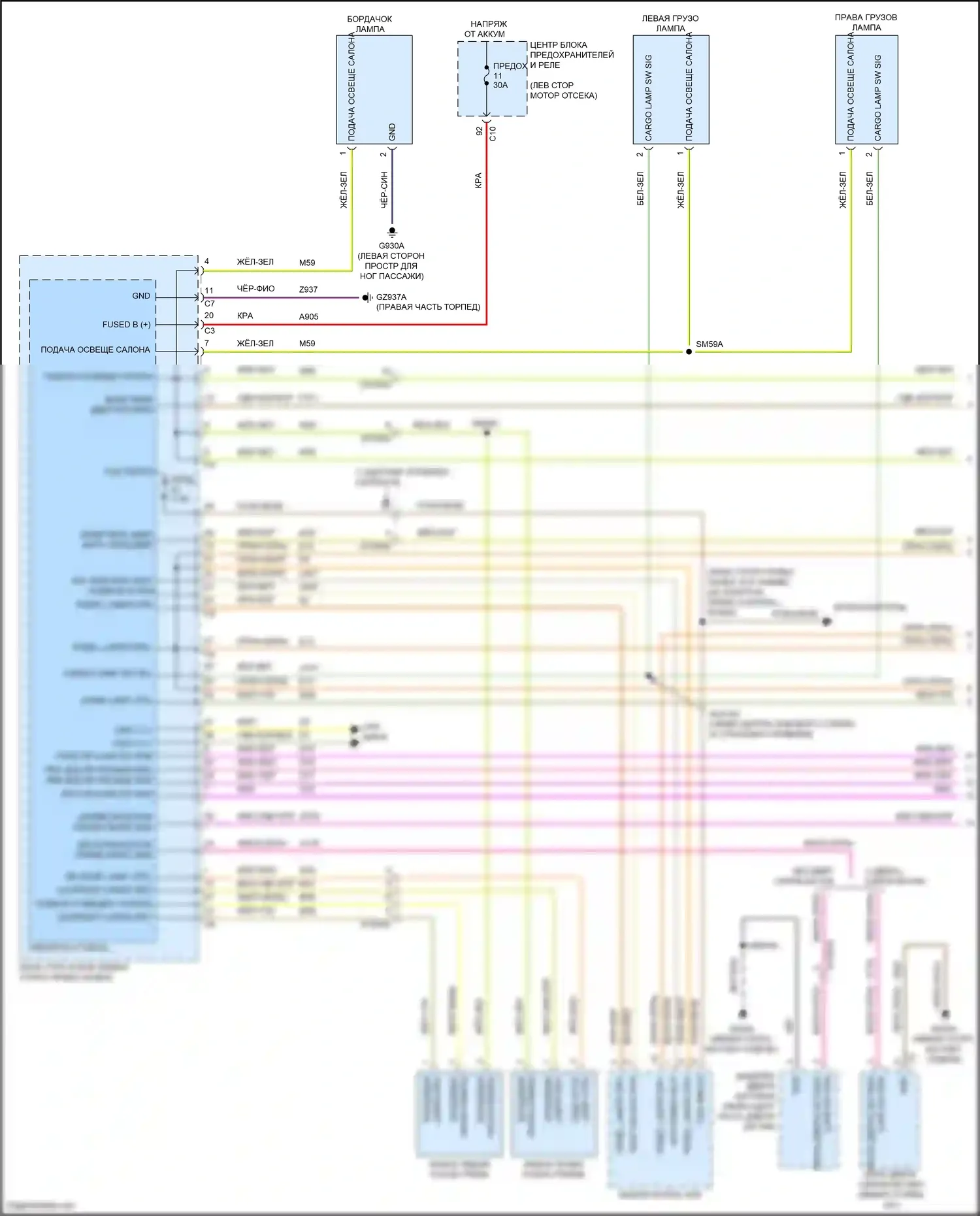 Compass Jeep II рестайлинг (2020-2024): Электросхема освещения салона (1 из 3) 
