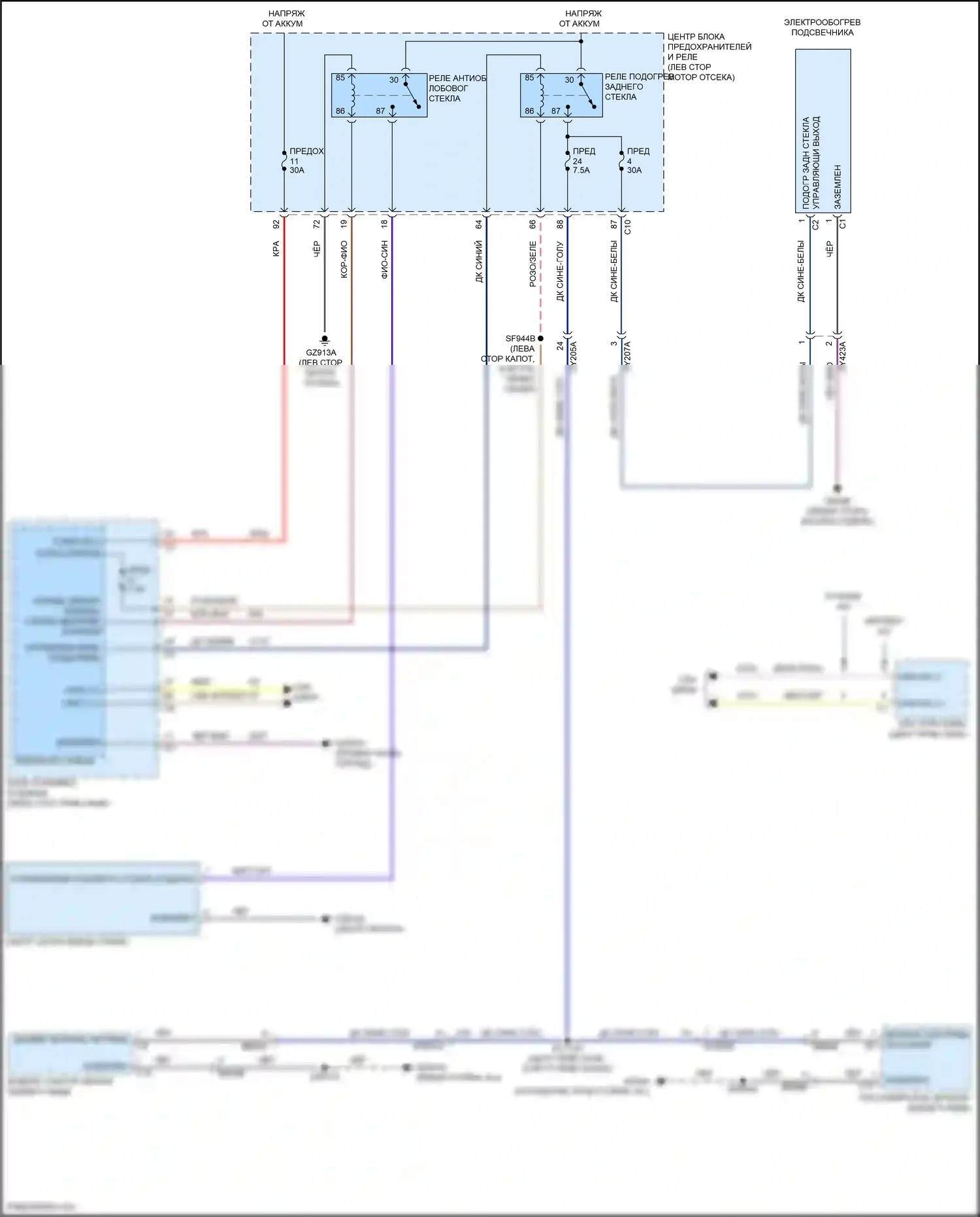 Compass Jeep II рестайлинг (2020-2024): Электросхема подогрева стекол 