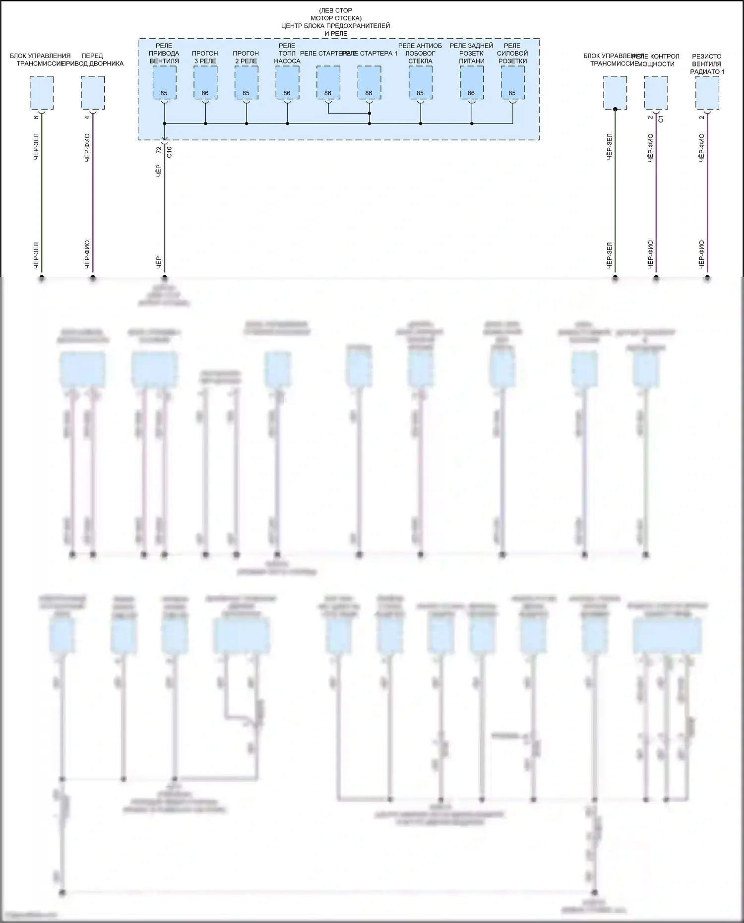 Compass Jeep II рестайлинг (2020-2024): Электросхема точек подключения масс (3 из 4) 