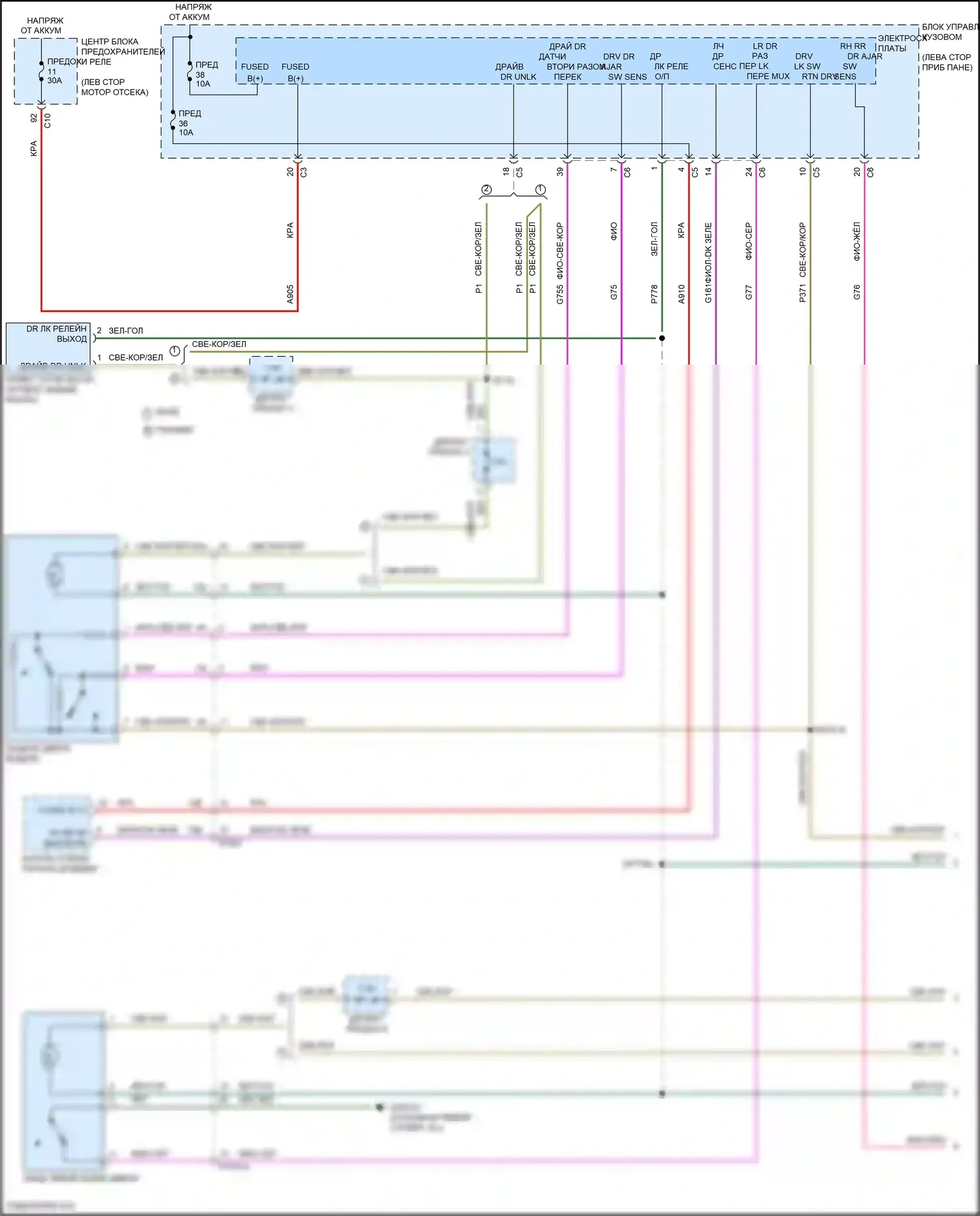 Compass Jeep II рестайлинг (2020-2024): Электросхема центрального замка (1 из 2) 