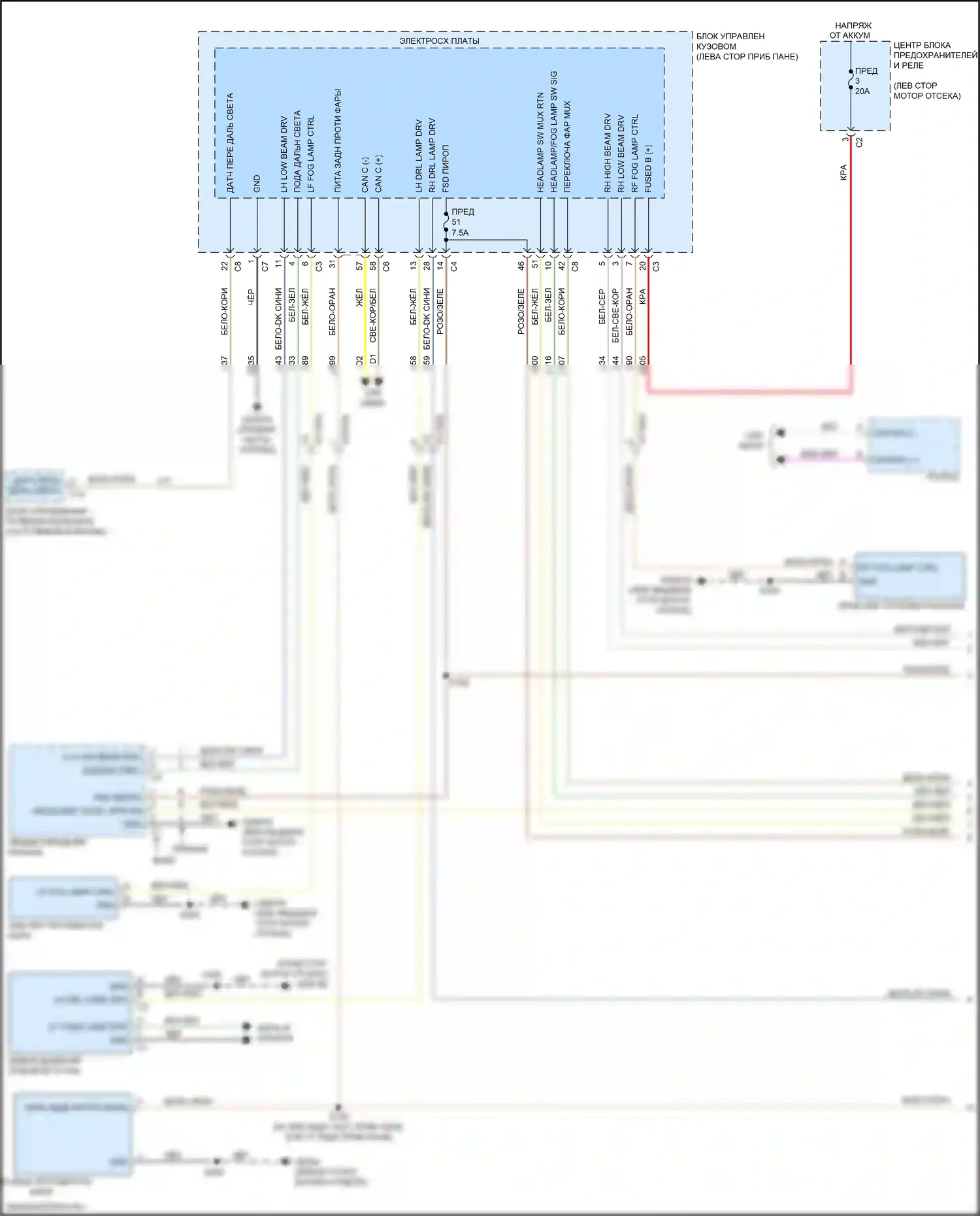 Compass Jeep II (2016-2022): Электросхема фар, без ксенона (1 из 2) 