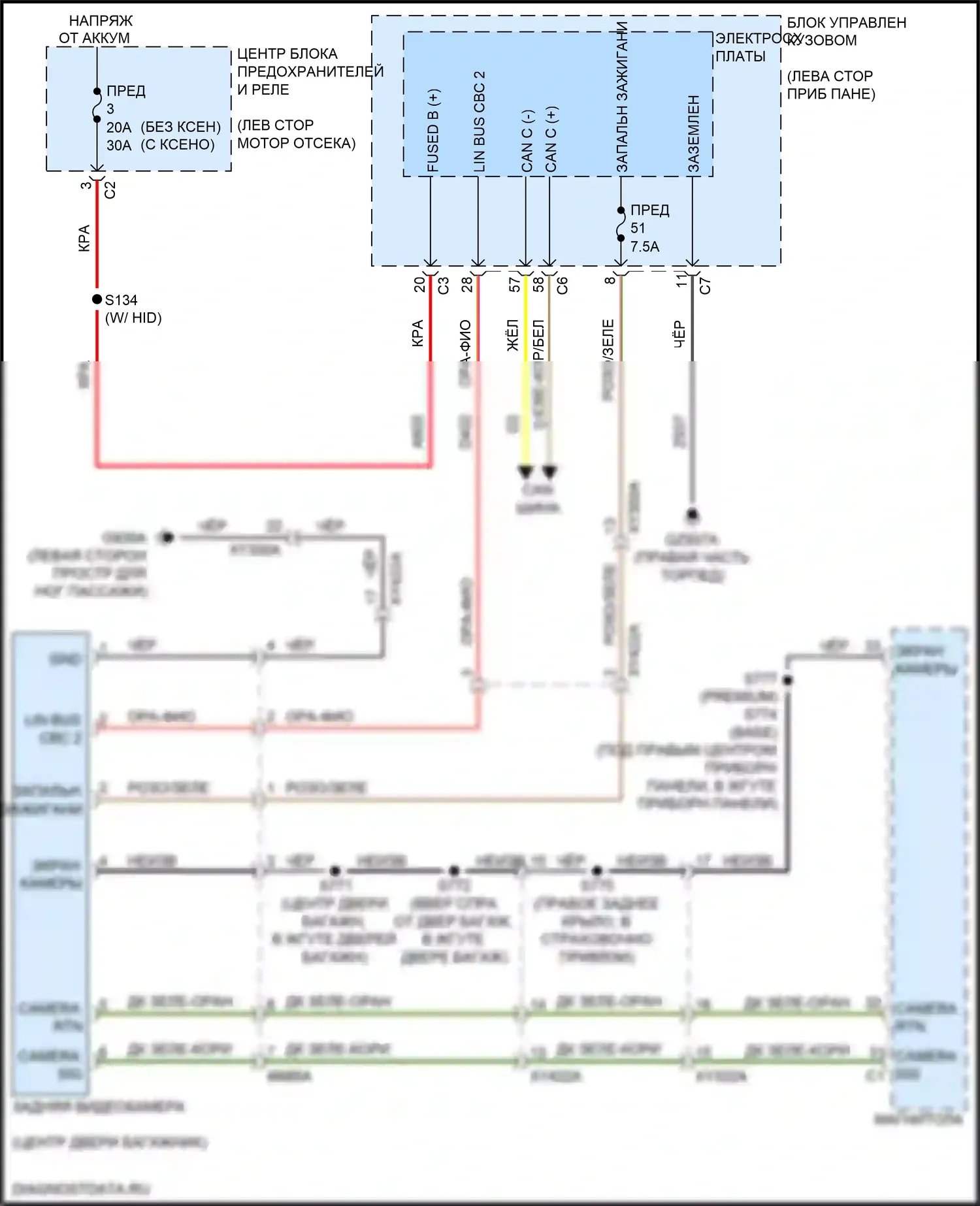 Compass Jeep II (2016-2022): Электросхема камеры заднего вида 