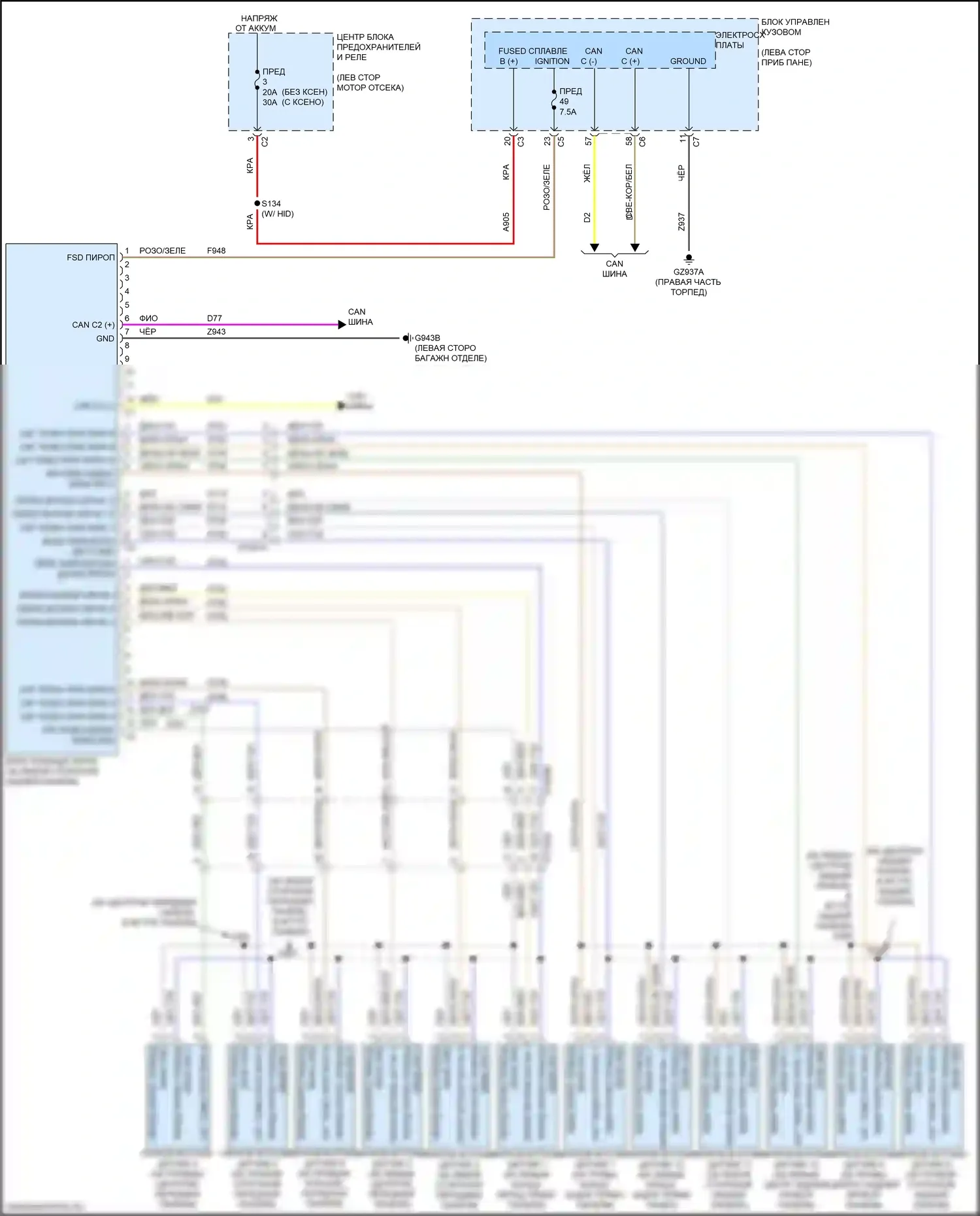 Compass Jeep II (2016-2022): Электросхема парктроника 