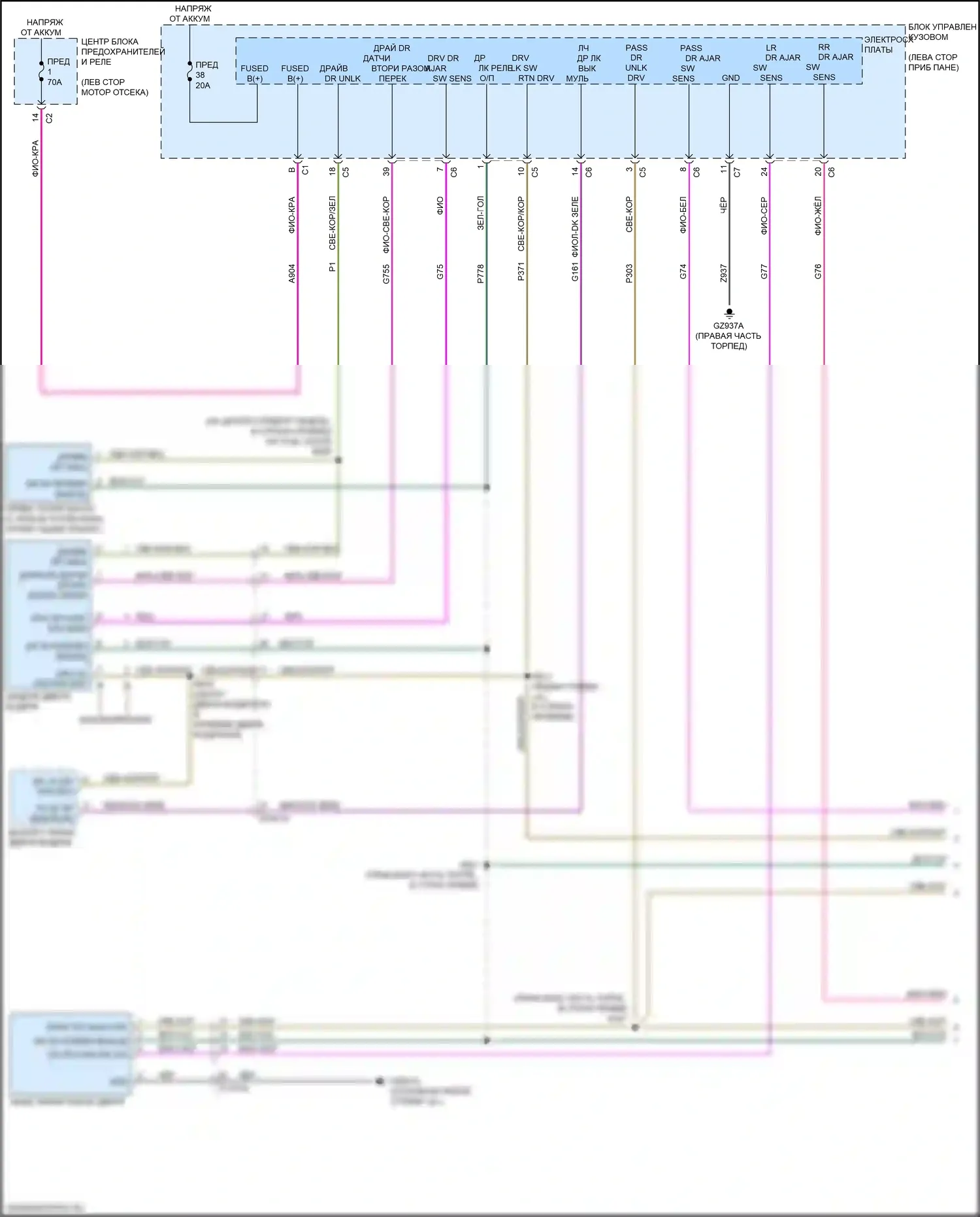Compass Jeep II (2016-2022): Электросхема центрального замка (1 из 2) 