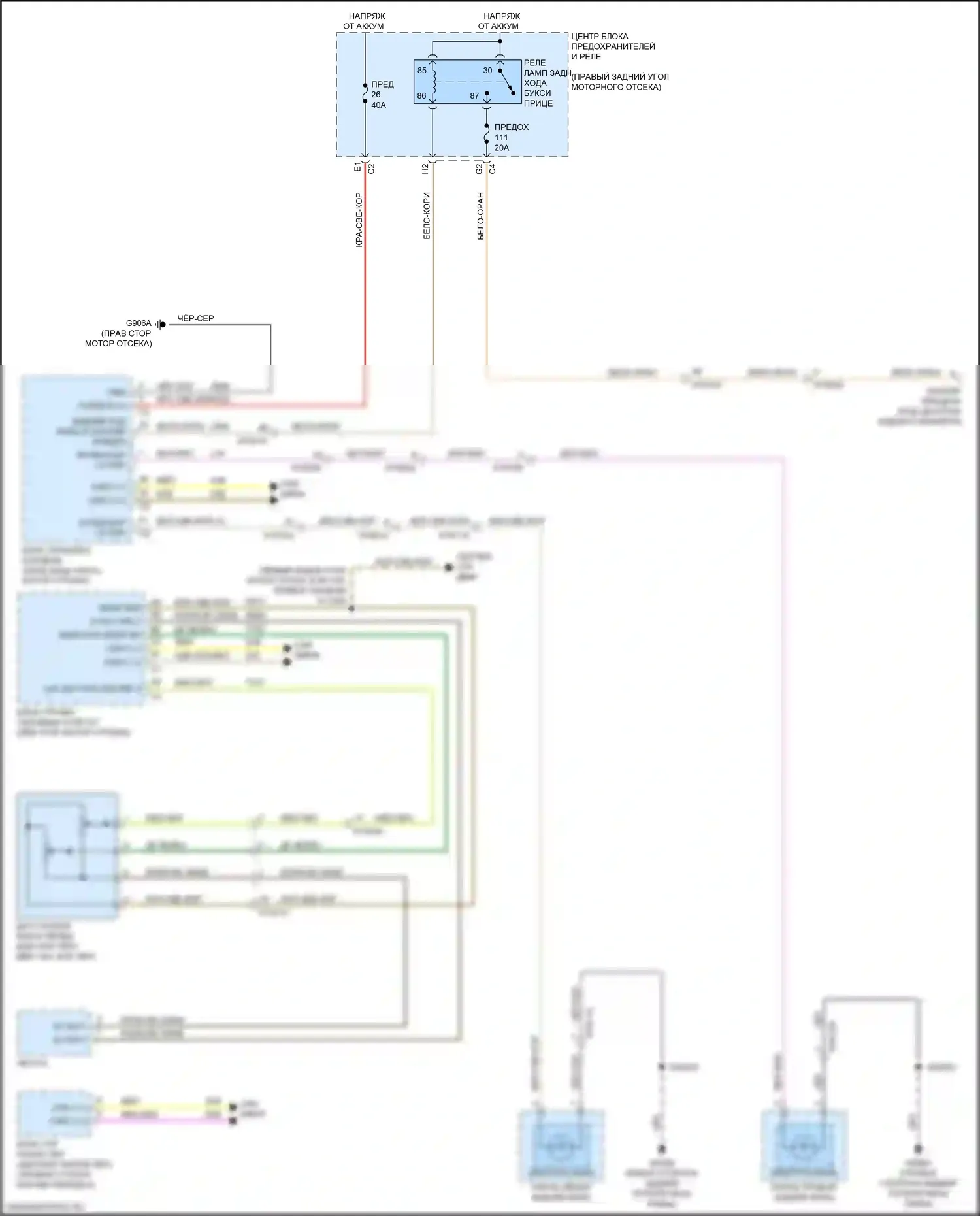 Gladiator Jeep JT (2019-2023): Электросхема фонарей заднего хода 