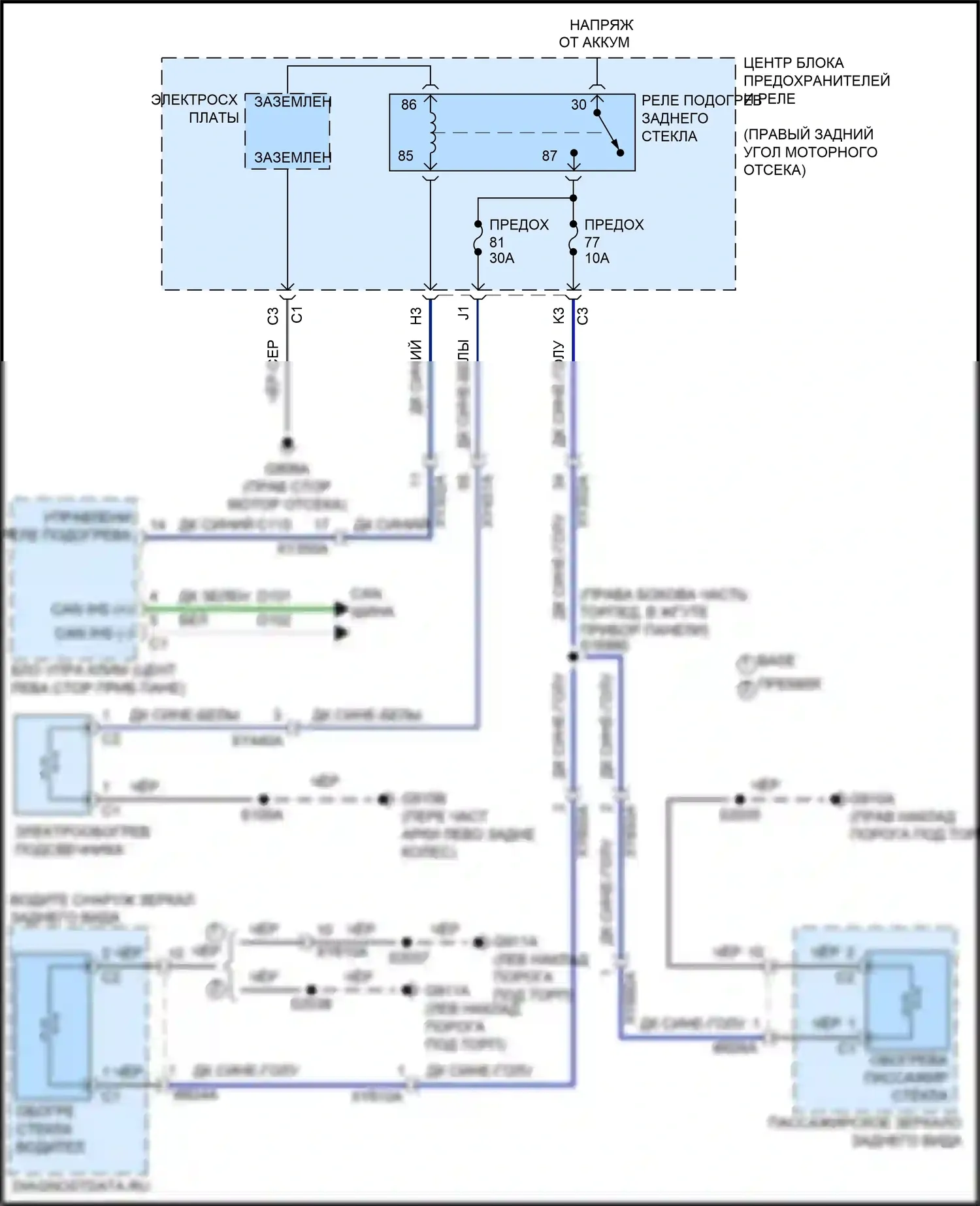 Gladiator Jeep JT (2019-2023): Электросхема подогрева стекол 