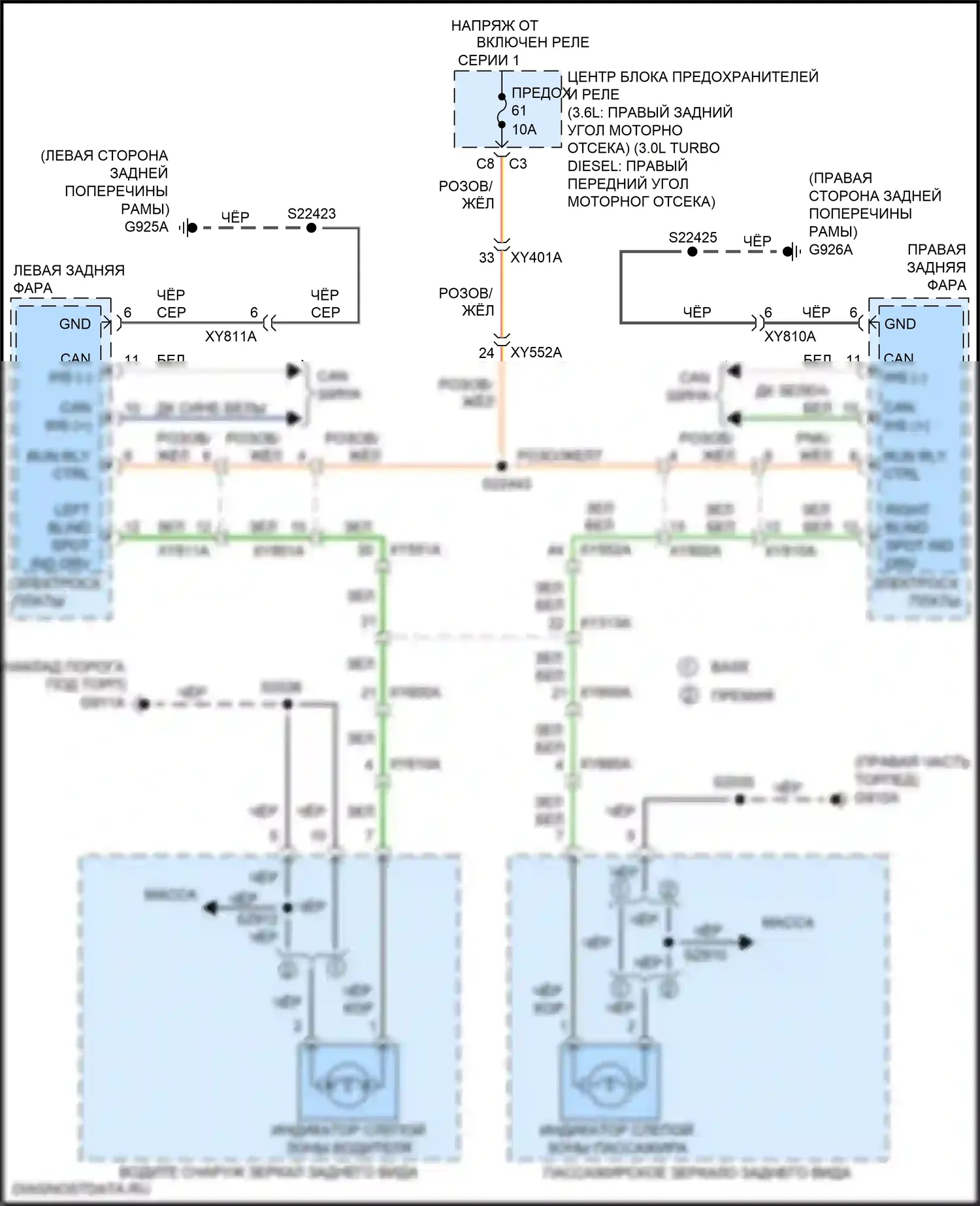 Gladiator Jeep JT (2019-2023): Электросхема мониторинга в слепой зоне 