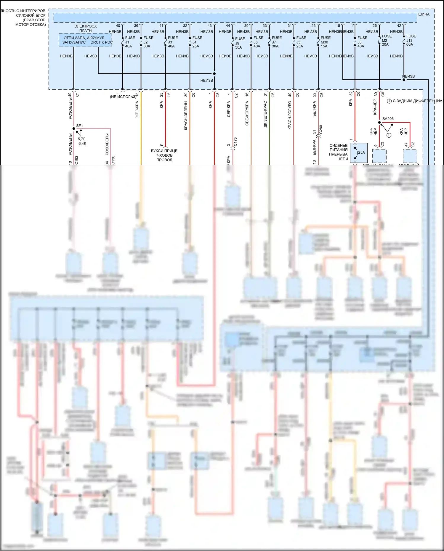 Grand Cherokee Jeep WK2 (2010-2013): Электросхема блока предохранителей реле (1 из 4) 