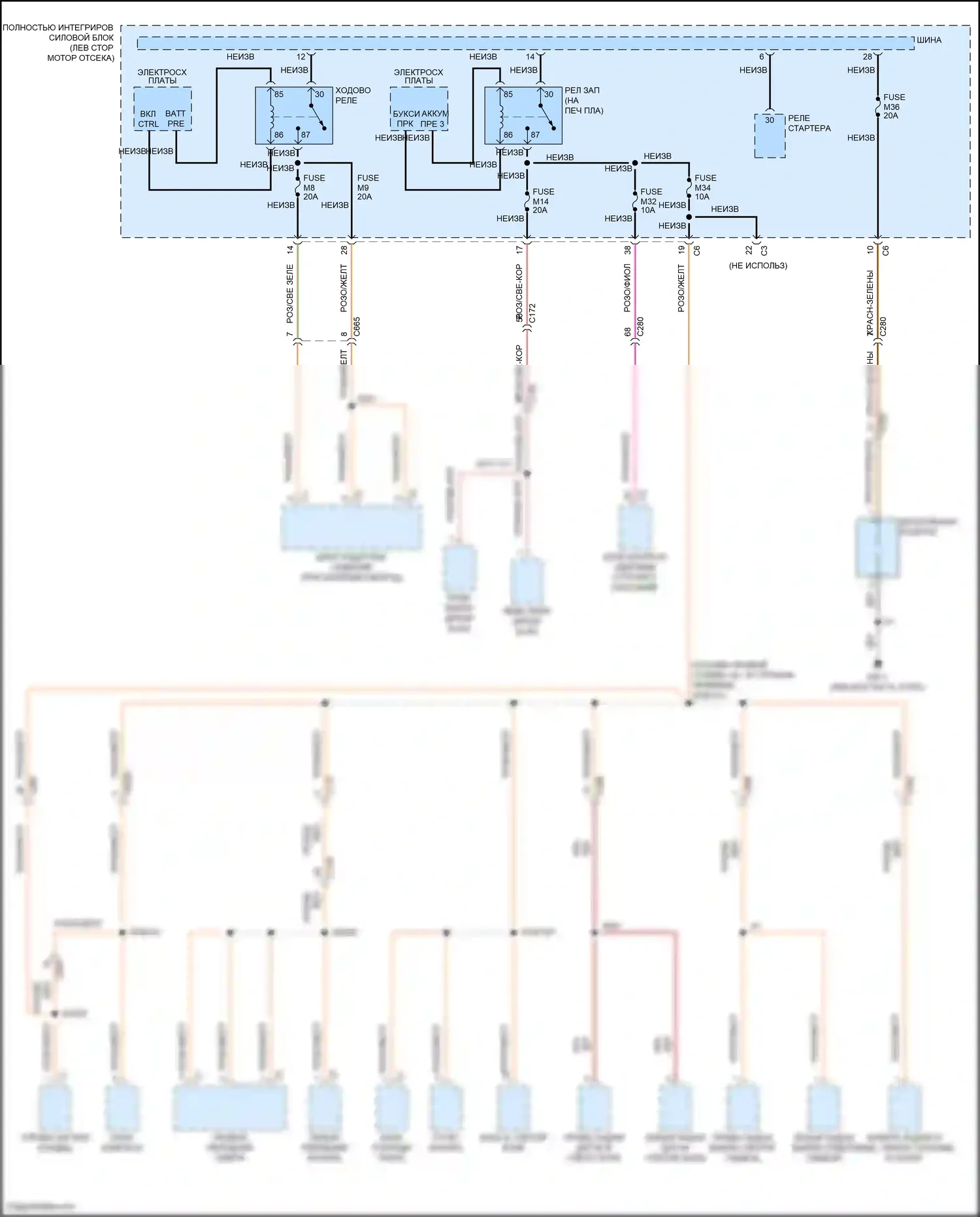 Grand Cherokee Jeep WK2 (2010-2013): Электросхема блока предохранителей реле (4 из 4) 