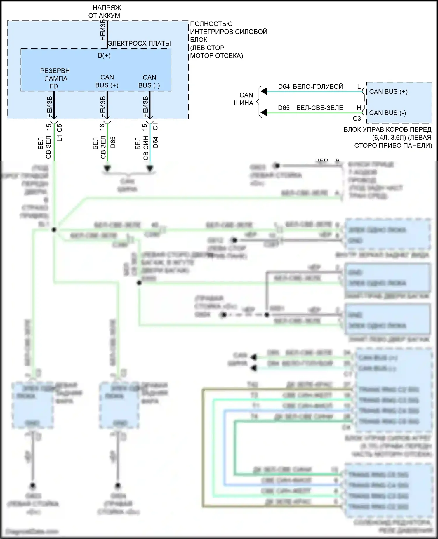 Grand Cherokee Jeep WK2 (2010-2013): Электросхема фонарей заднего хода 