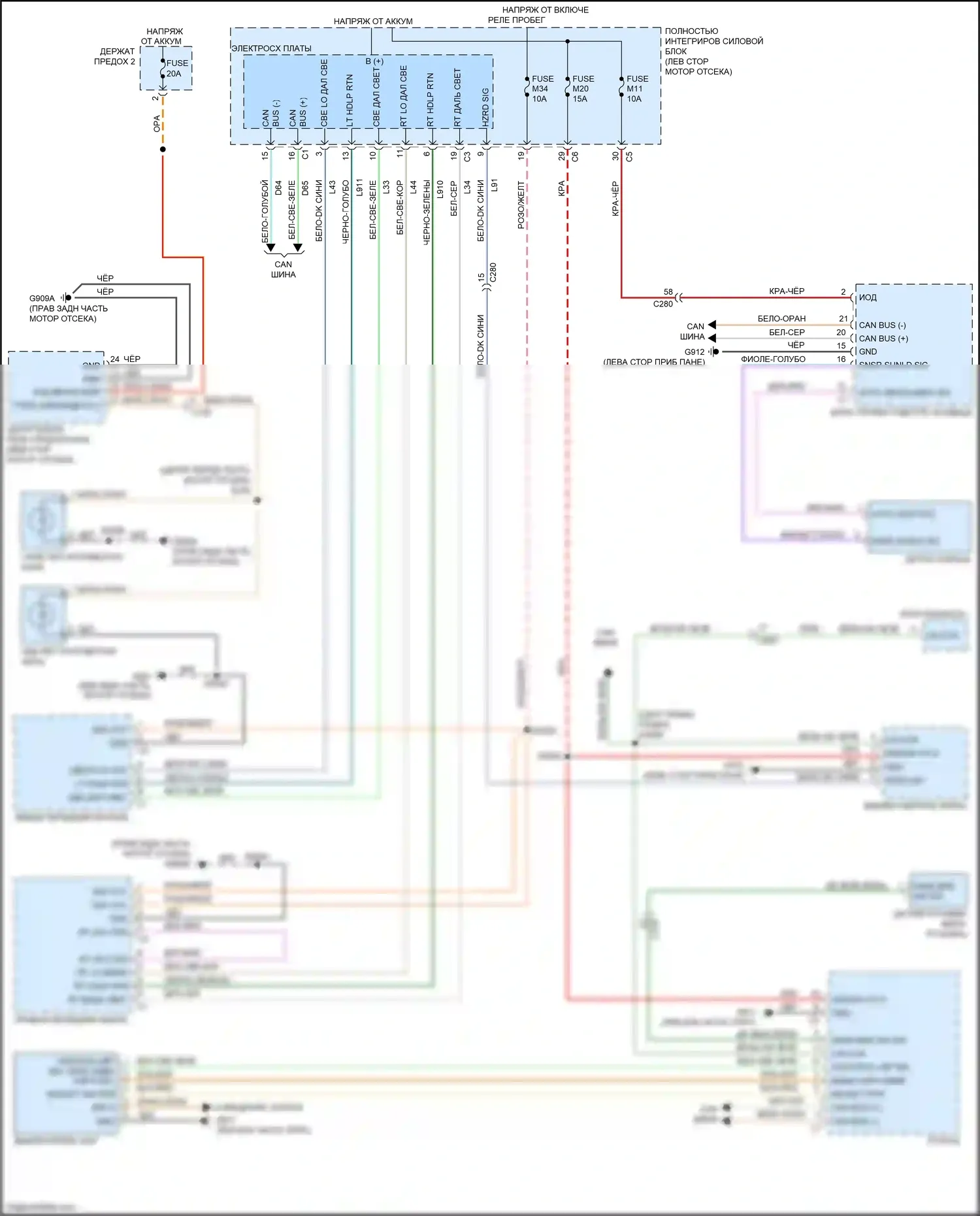 Grand Cherokee Jeep WK2 (2010-2013): Электросхема фар, без дрели 