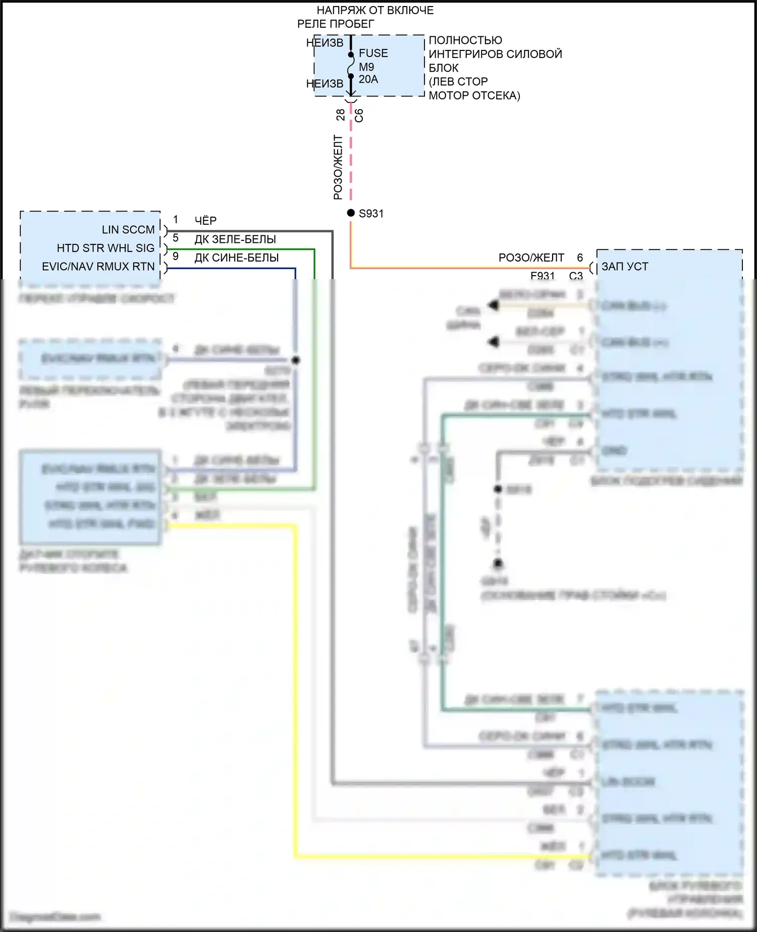 Grand Cherokee Jeep WK2 (2010-2013): Электросхема рулевого колеса с подогревом 