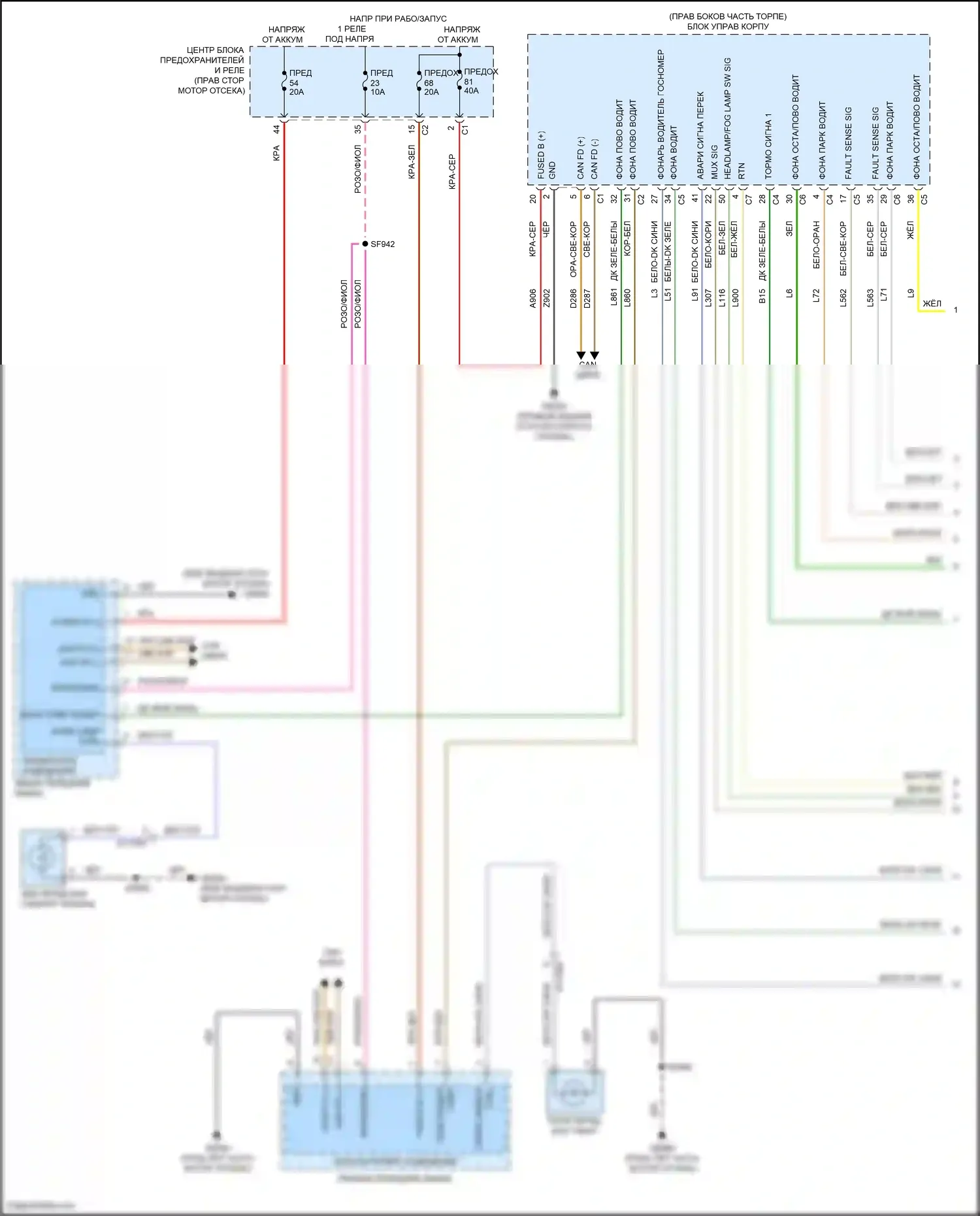Grand Cherokee Jeep WL (2021-2024): Электросхема фар и фонарей (1 из 2) 