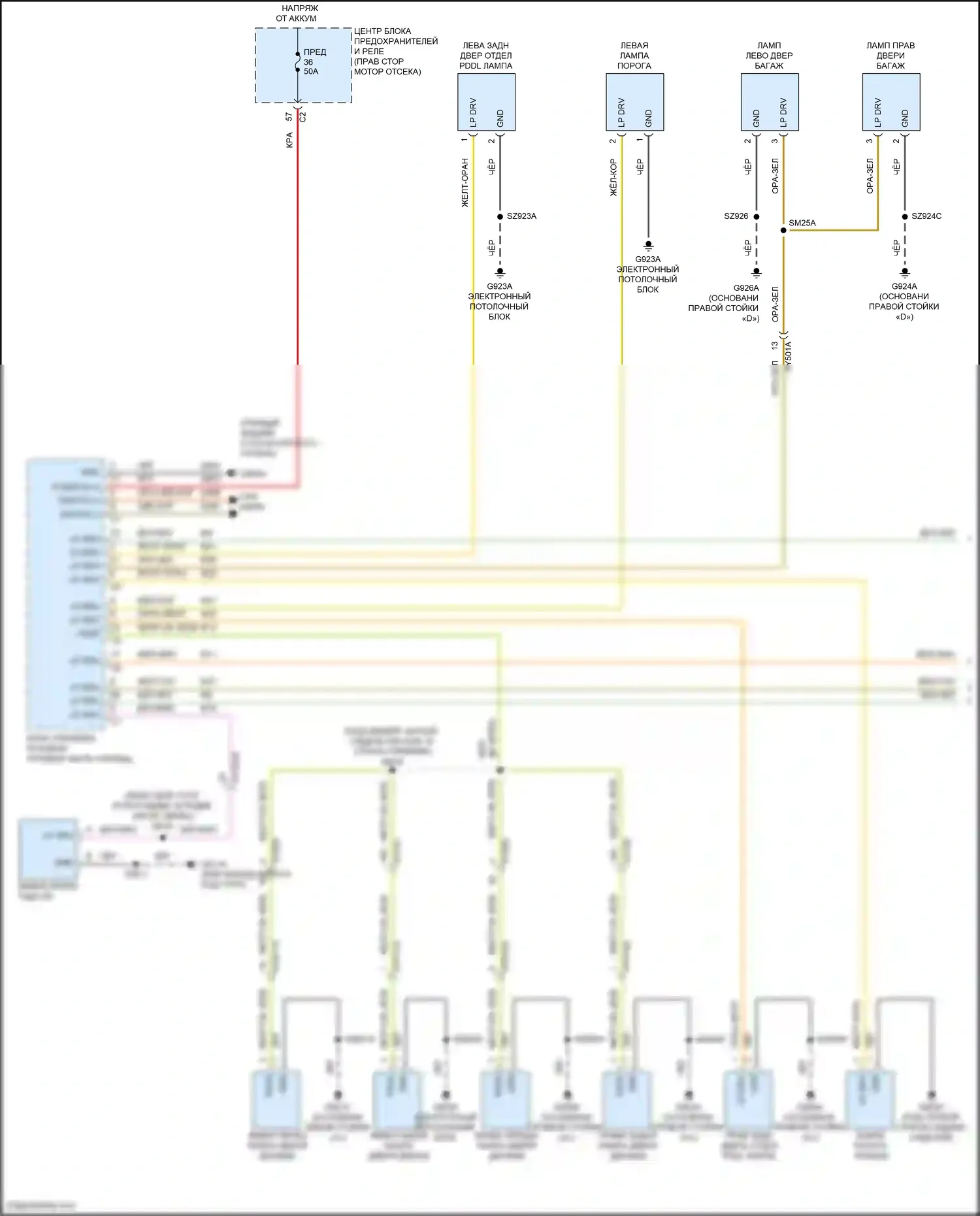 Grand Cherokee Jeep WL (2021-2024): Электросхема освещения салона, базовая (1 из 3) 