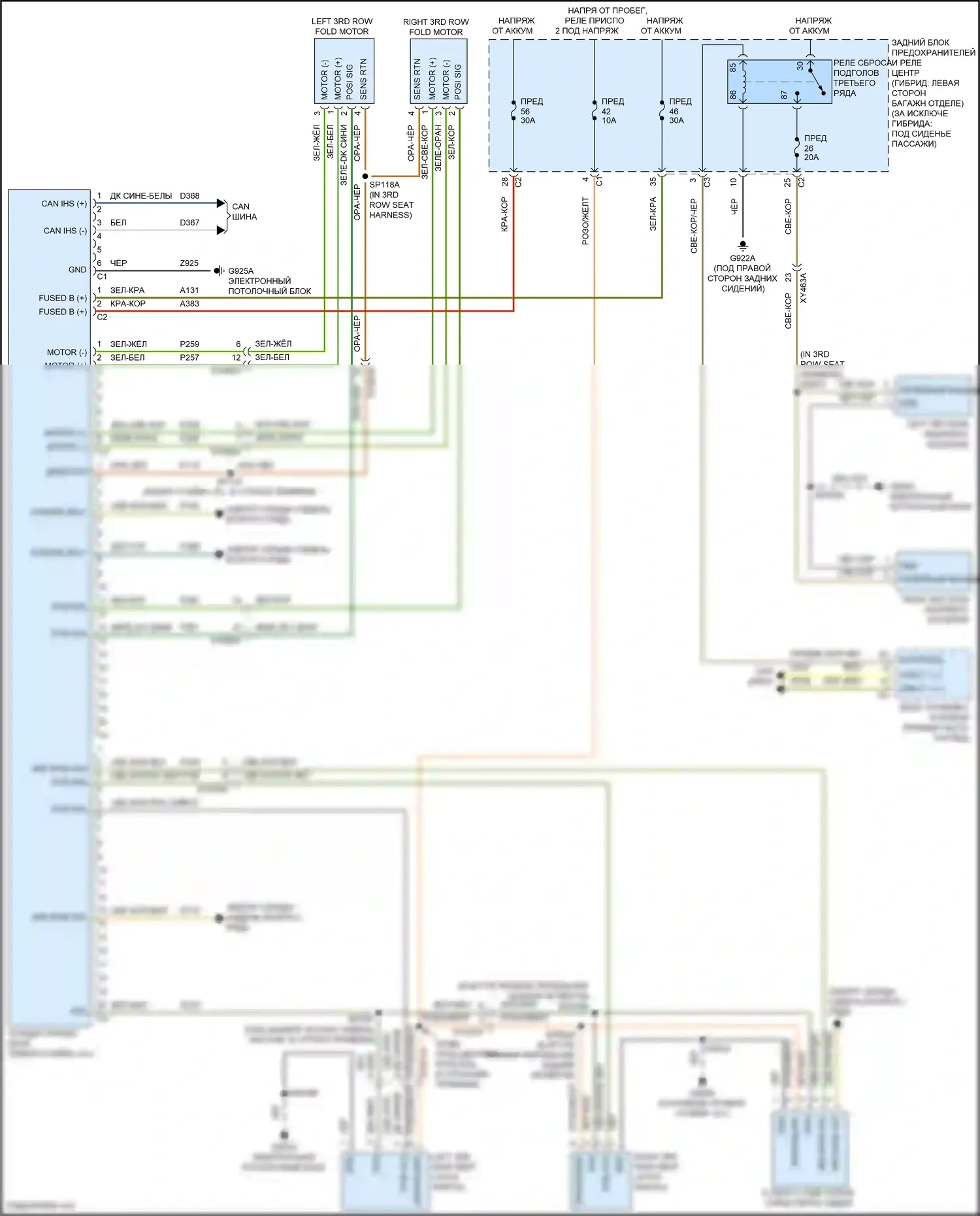 Grand Cherokee Jeep WL (2021-2024): Электросхема складного сиденья третьего ряда 