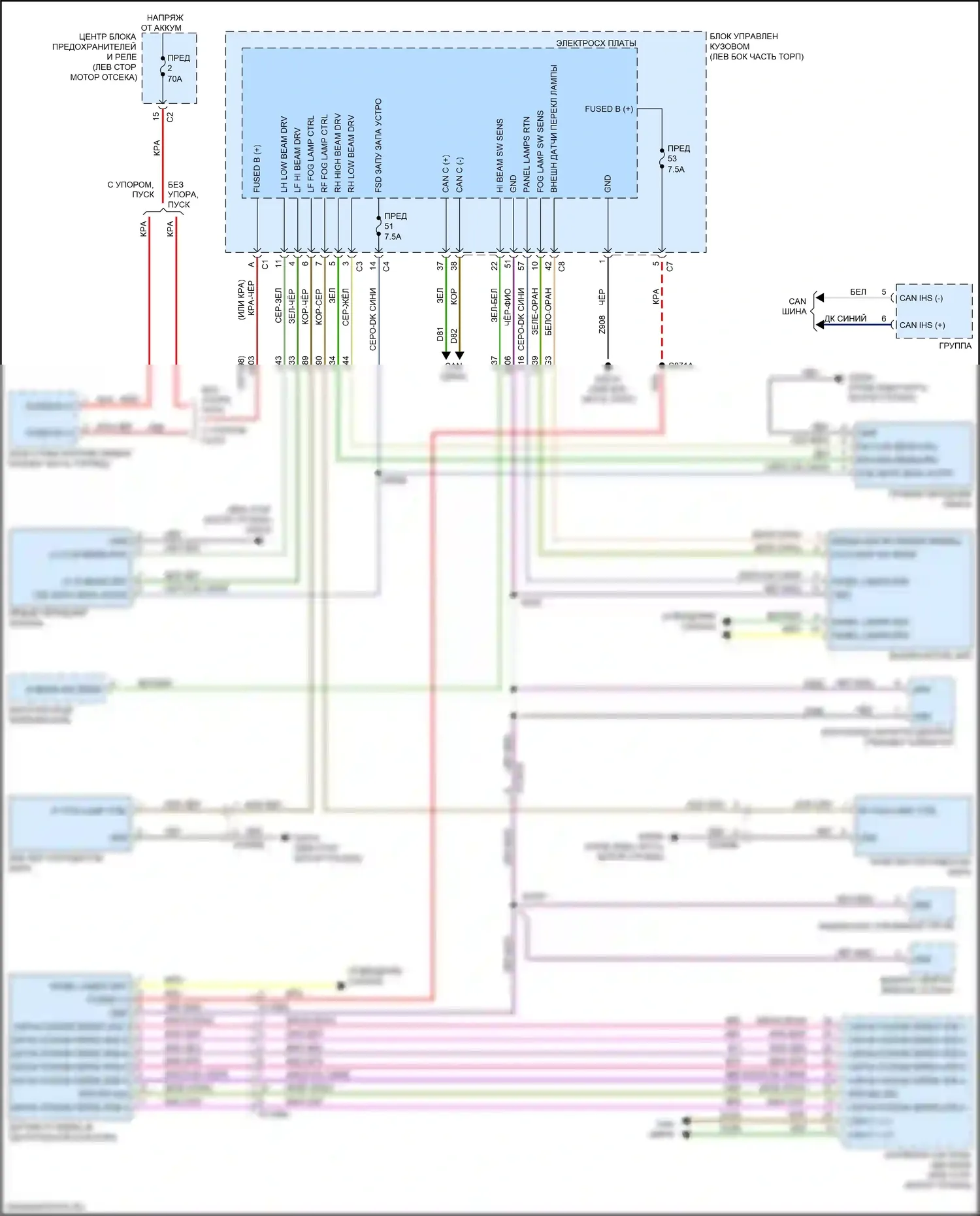 Renegade Jeep I рестайлинг (2018-2024): Электросхема фар, база 