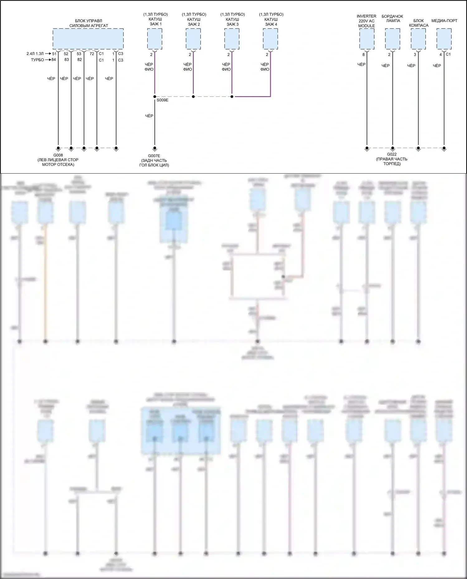 Renegade Jeep I рестайлинг (2018-2024): Электросхема точек подключения масс (1 из 4) 