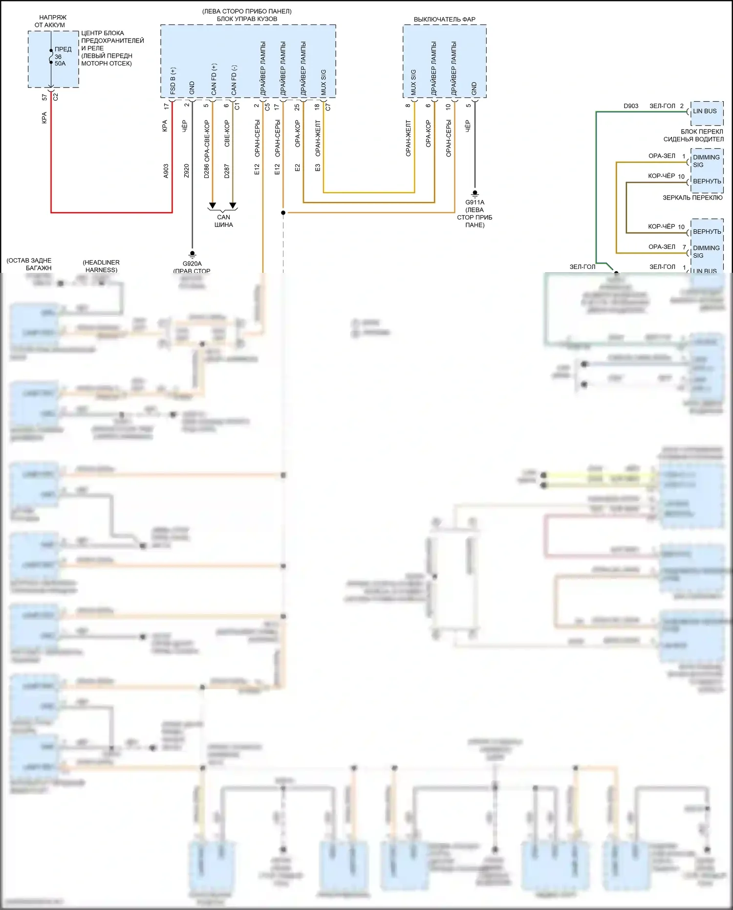 Wagoneer Jeep WS (2021-2024): Электросхема подсветки приборной панели 