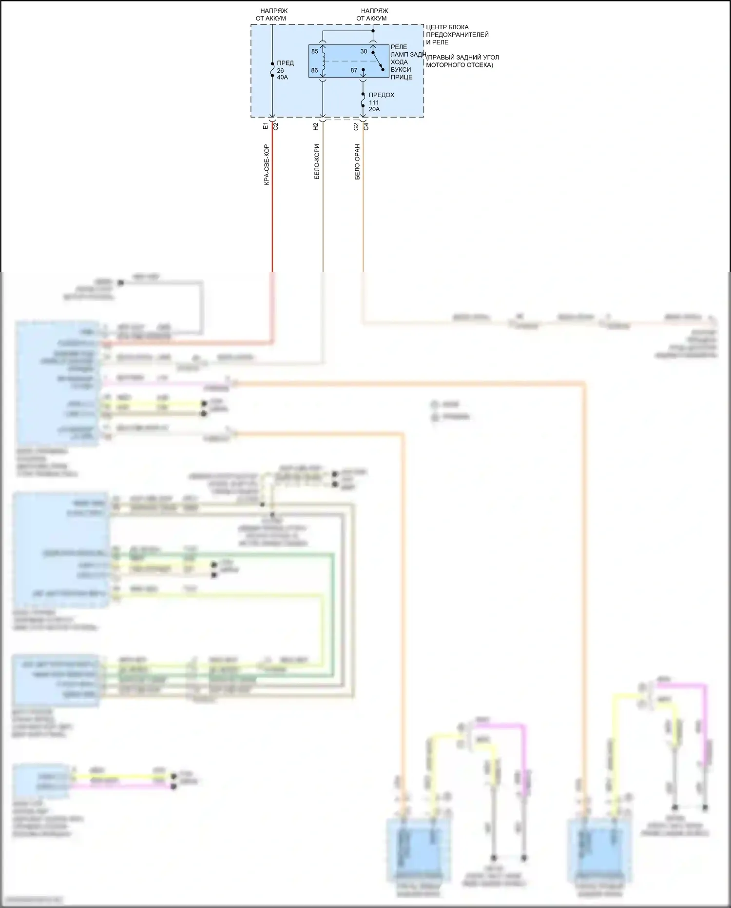 Wrangler Jeep IV (2018-2024): Электросхема фонарей заднего хода 