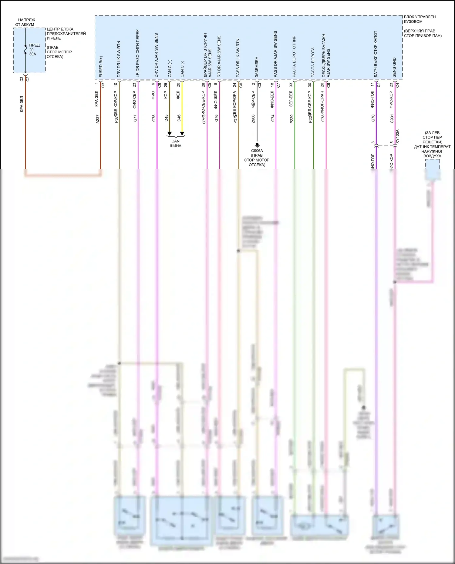 Wrangler Jeep IV (2018-2024): Электросхема центрального замка, базовая (1 из 2) 