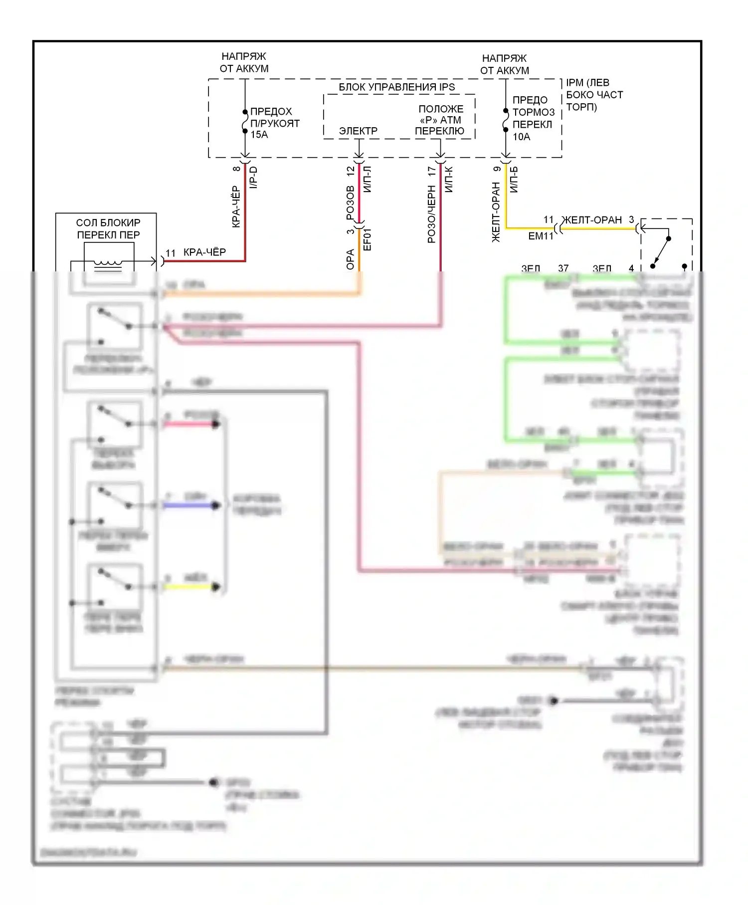 Cadenza Kia I рестайлинг (2013-2016): Электросхема блокировки селектора 