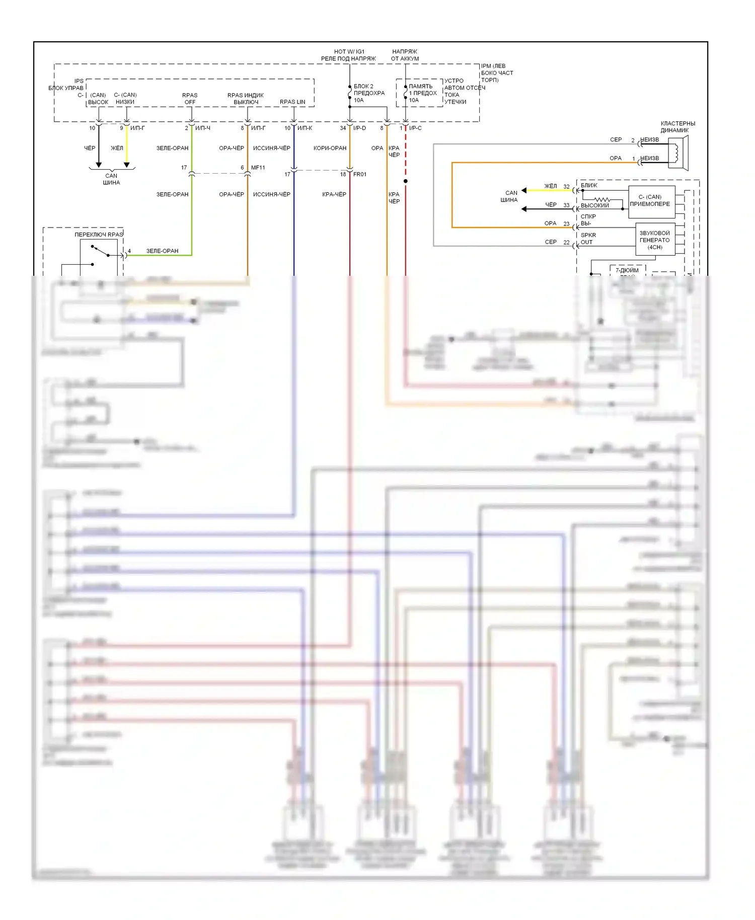 Cadenza Kia I рестайлинг (2013-2016): Электросхема парктроника 