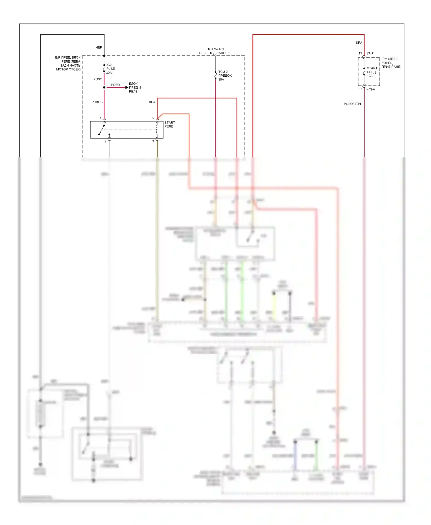 Cadenza Kia I рестайлинг (2013-2016): Электросхема стартера 