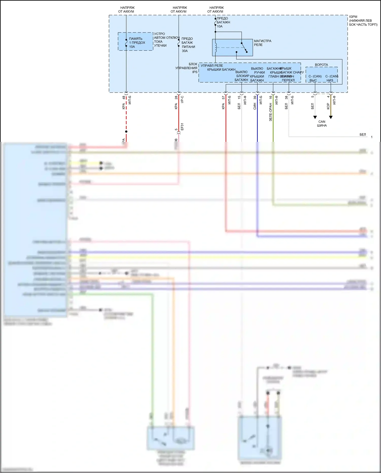 Cadenza Kia II (2016-2020): Электросхема силовой двери багажника (1 из 2) 