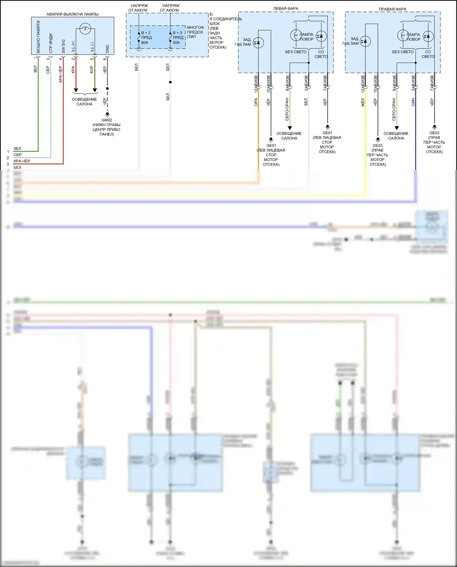 Cadenza Kia II (2016-2020): Электросхема фар и фонарей (2 из 3) 