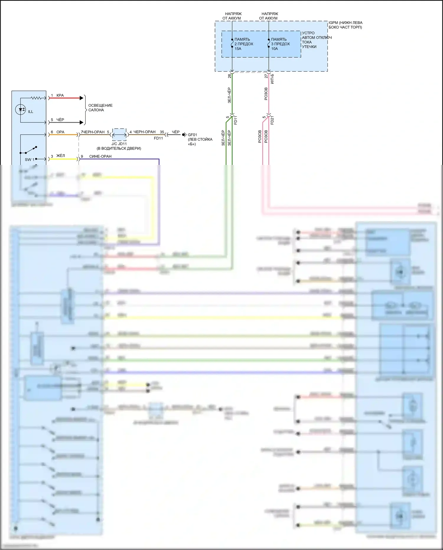 Cadenza Kia II (2016-2020): Электросхема памяти зеркал (1 из 2) 