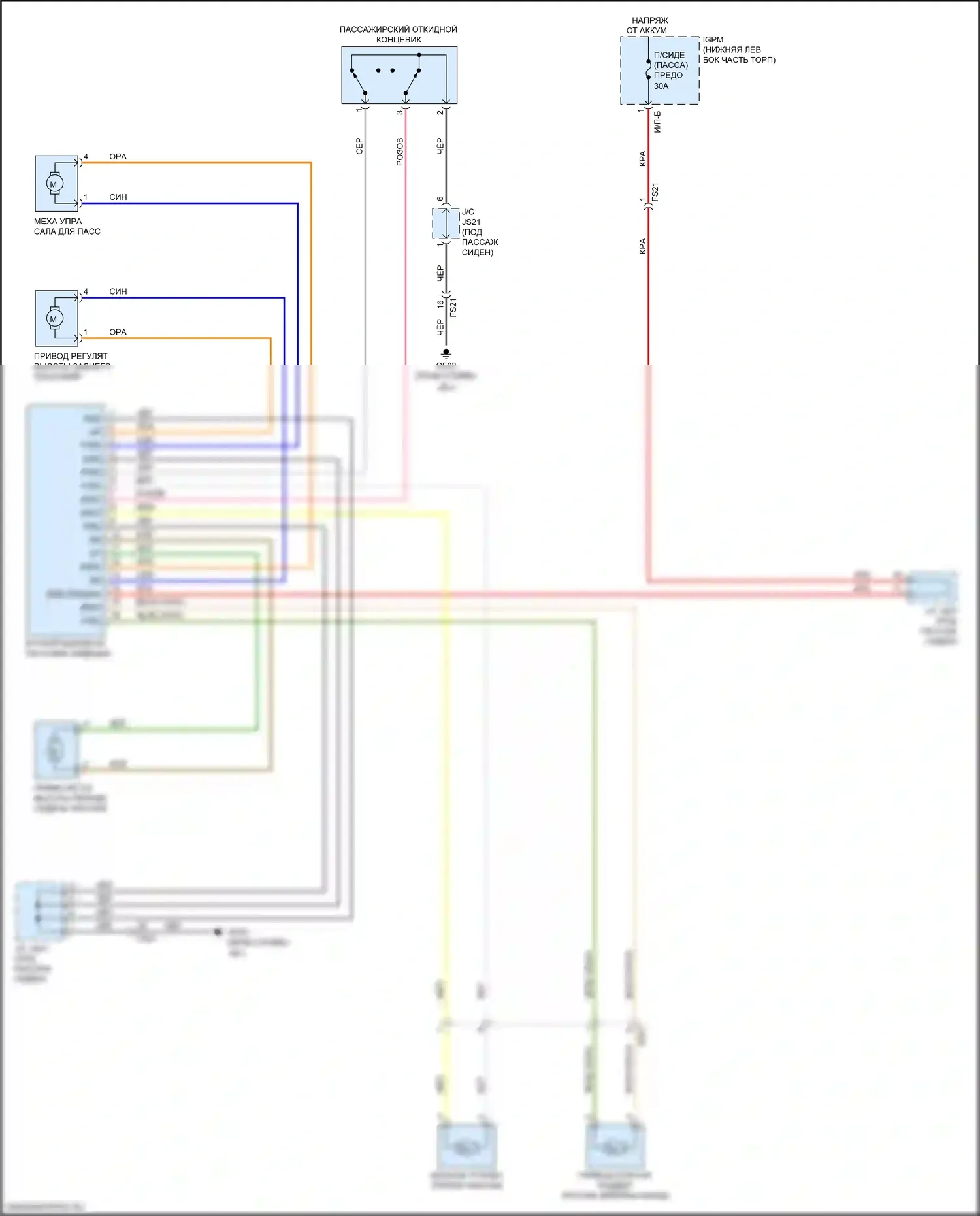 Cadenza Kia II (2016-2020): Электросхема сиденья с электроприводом для пассажиров, 10-сторонняя 